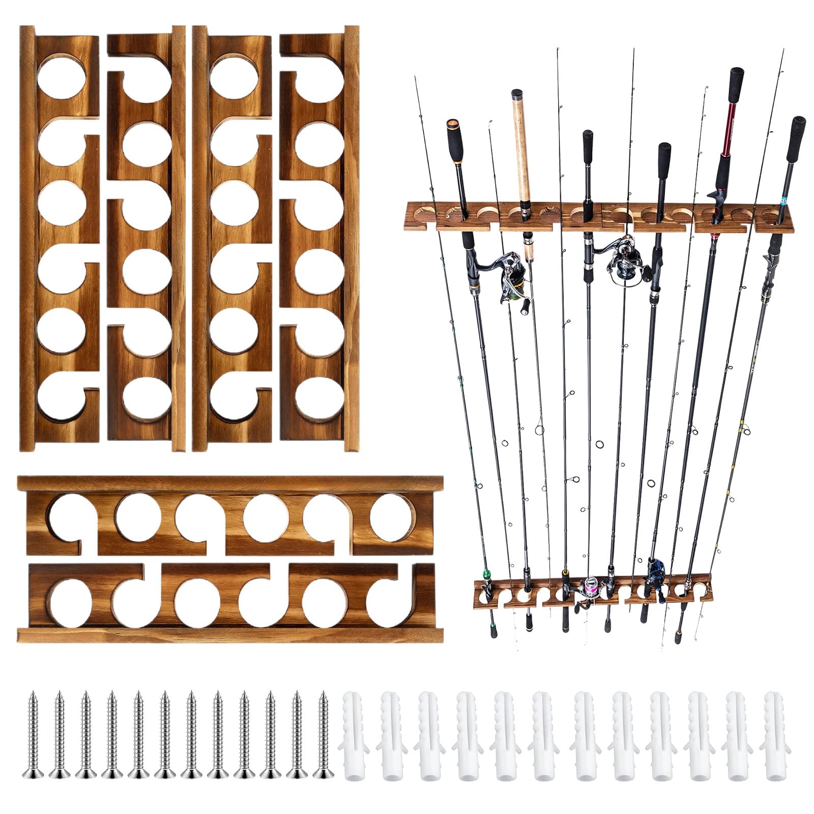 Portacanne da Pesca in Legno da Parete (3 Paia)