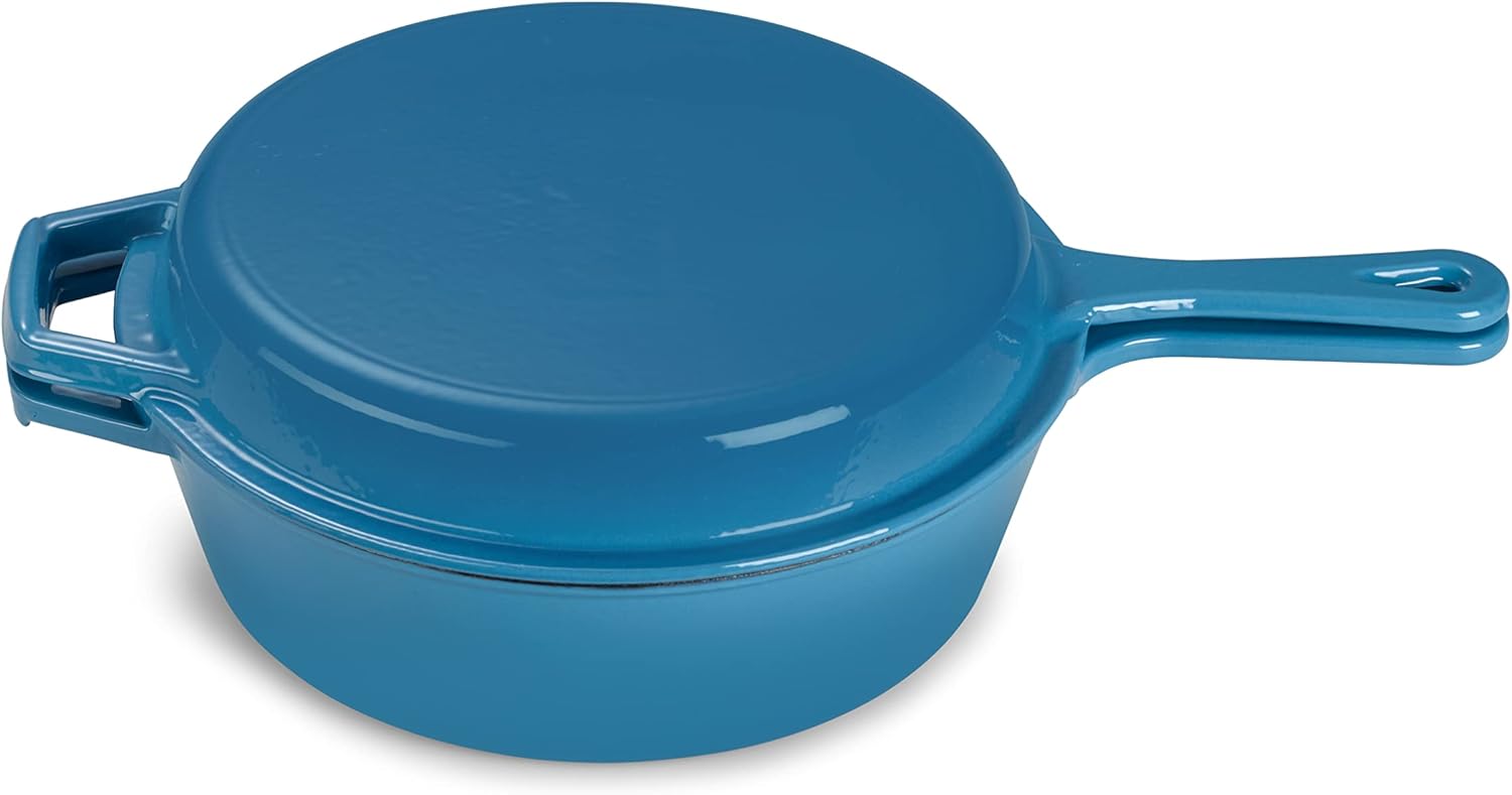Echtwerk Set Casseruola e Padella Ghisa 2 in 1, Azzurro 2,5L - immagine 3