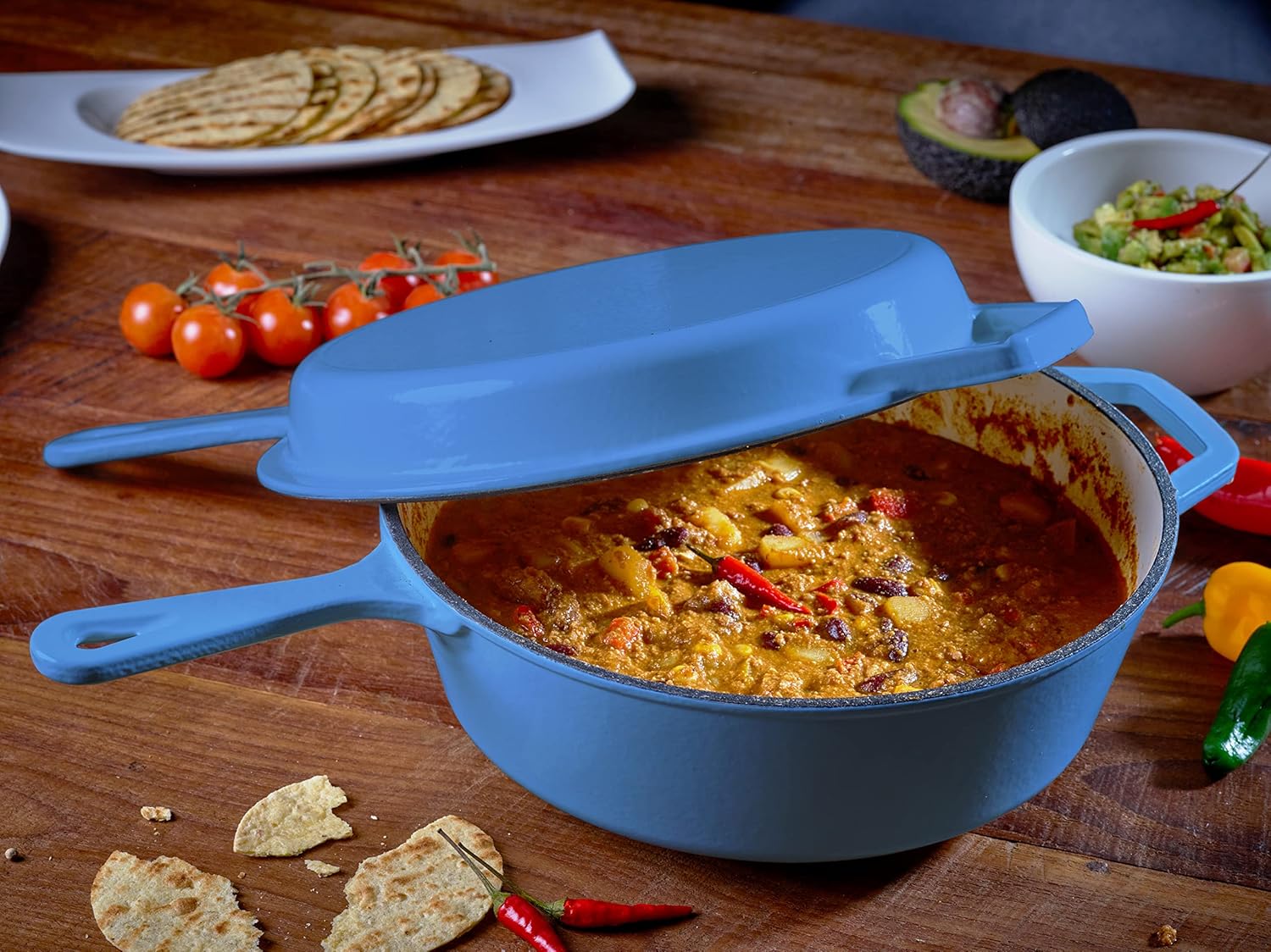 Echtwerk Set Casseruola e Padella Ghisa 2 in 1, Azzurro 2,5L - immagine 4