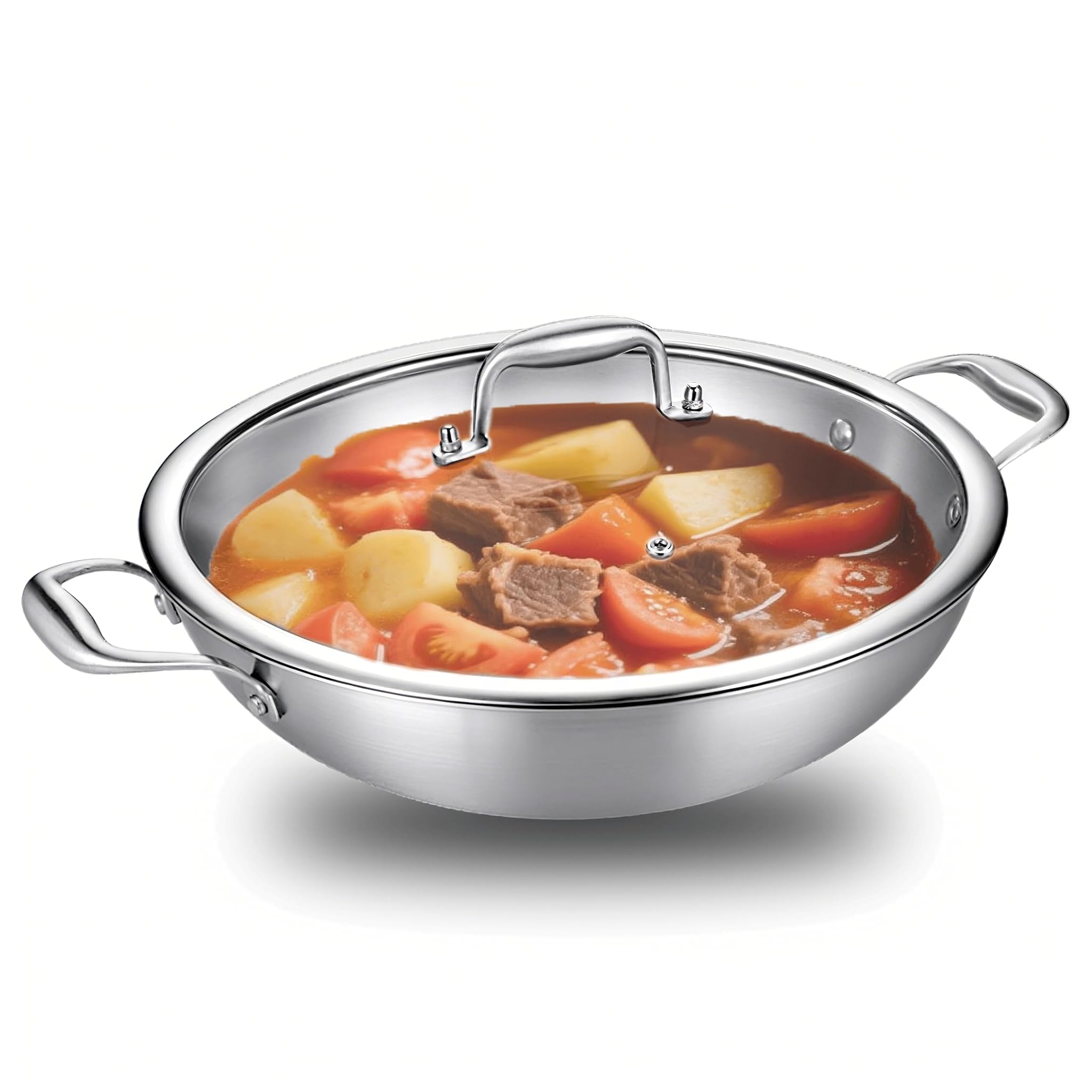 Padella Wok in Acciaio Inox 30cm 3 Strati con Coperchio