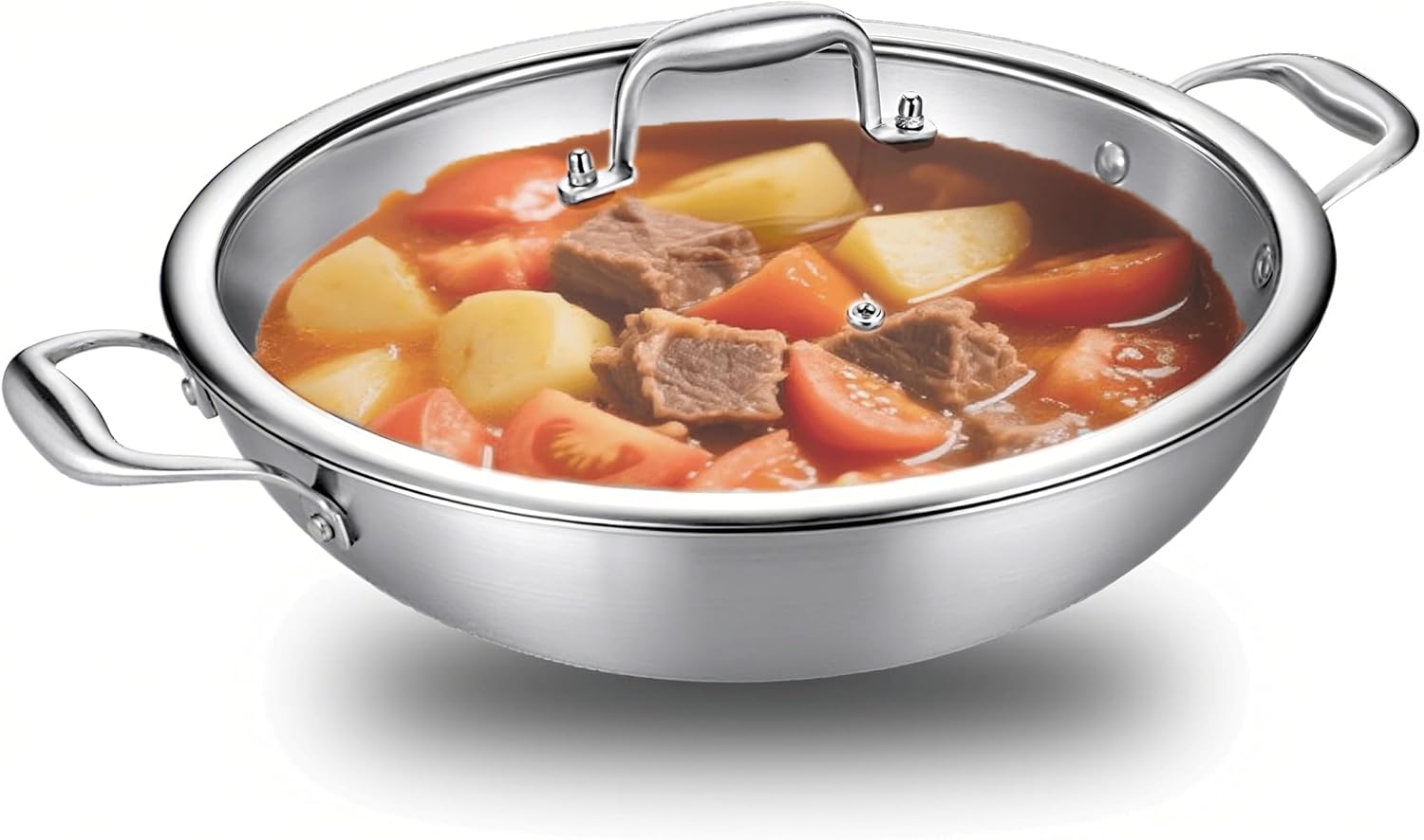 Padella Wok in Acciaio Inox 30cm 3 Strati con Coperchio - immagine 1