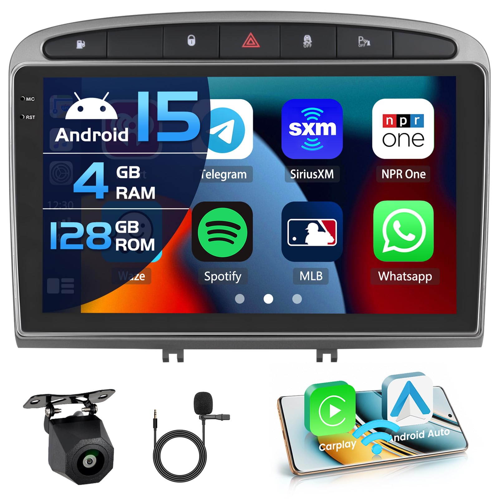 Autoradio Android 15 9" per Peugeot 308/408
