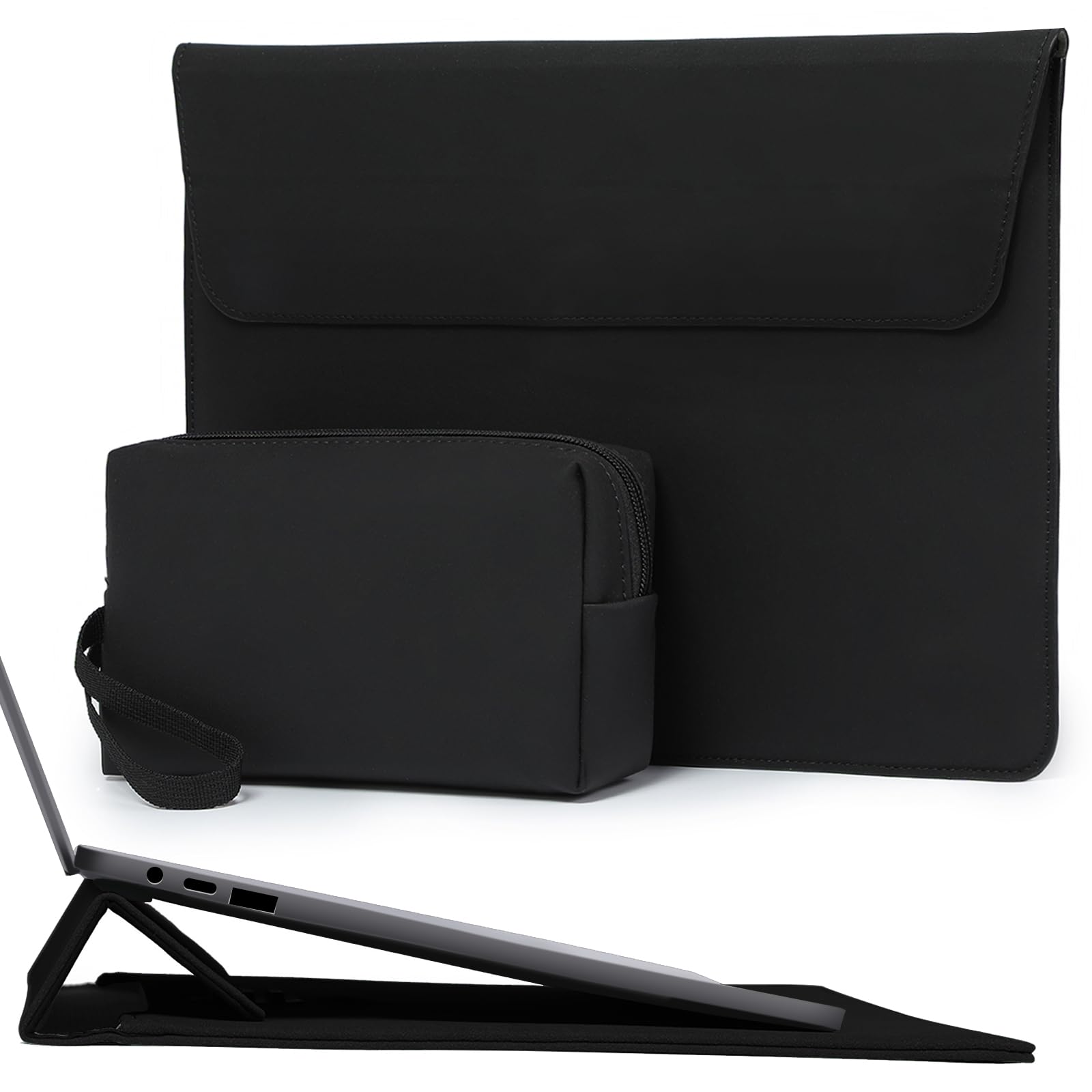 HYZUO 13 Pollici Custodia PC Portatile con Supporto Regolabile per MacBook Air/Pro 13 M4 M3 M2 M1 2025-2016, Surface Pro, iPad Pro/Air 13 M4 M3 M2, XPS 13, con Borsa Accessori, Nero