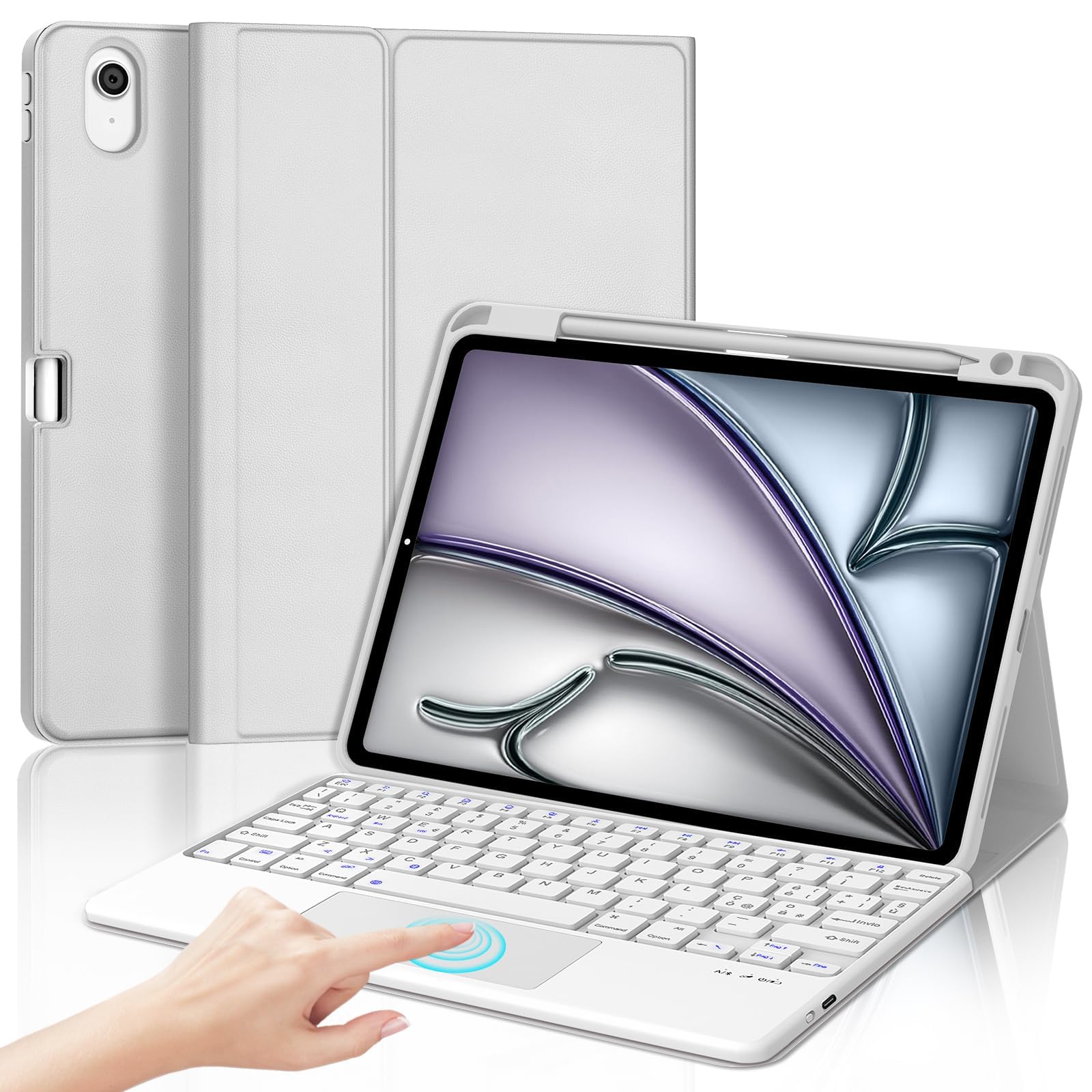 Iveoppe Tastiera iPad Air 11 (M3/M2) con Touchpad, Grigio Chiaro