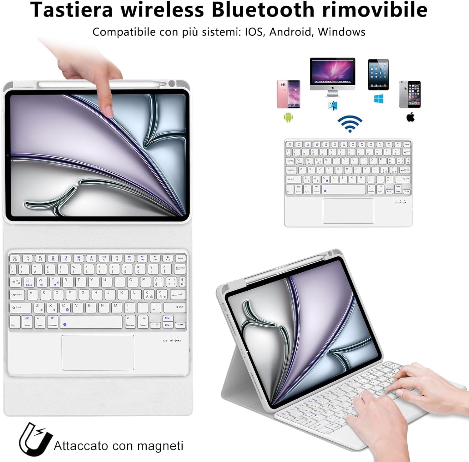 Iveoppe Tastiera iPad Air 11 (M3/M2) con Touchpad, Grigio Chiaro - immagine 3