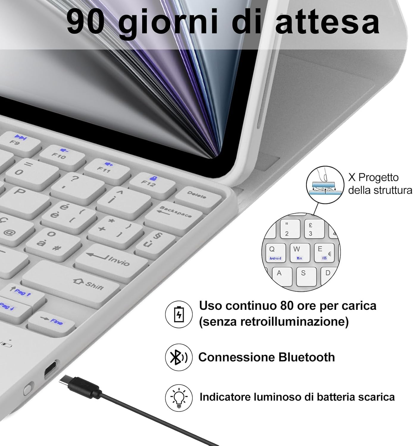 Iveoppe Tastiera iPad Air 11 (M3/M2) con Touchpad, Grigio Chiaro - immagine 4