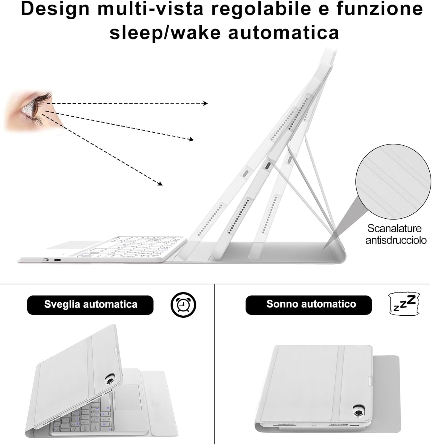 Iveoppe Tastiera iPad Air 11 (M3/M2) con Touchpad, Grigio Chiaro - immagine 5