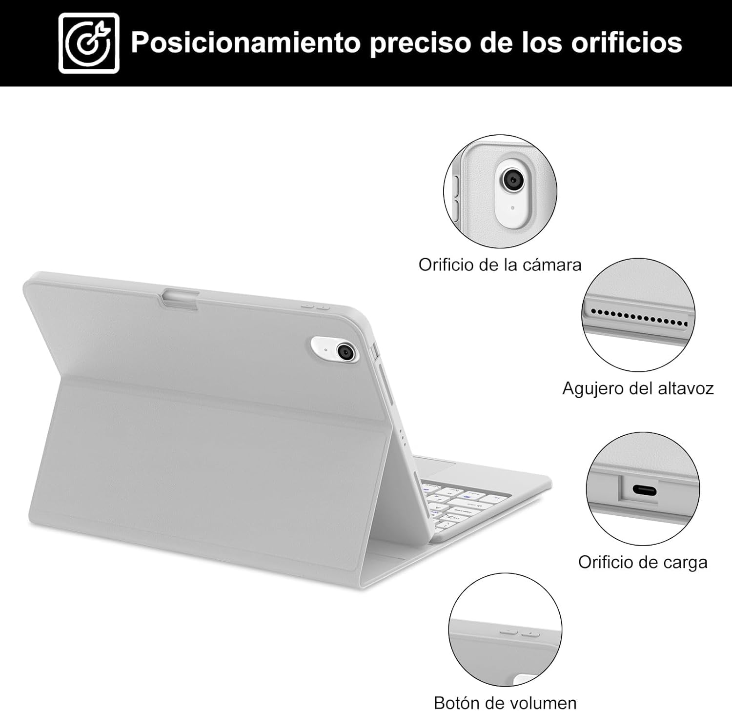 Iveoppe Tastiera iPad Air 11 (M3/M2) con Touchpad, Grigio Chiaro - immagine 6