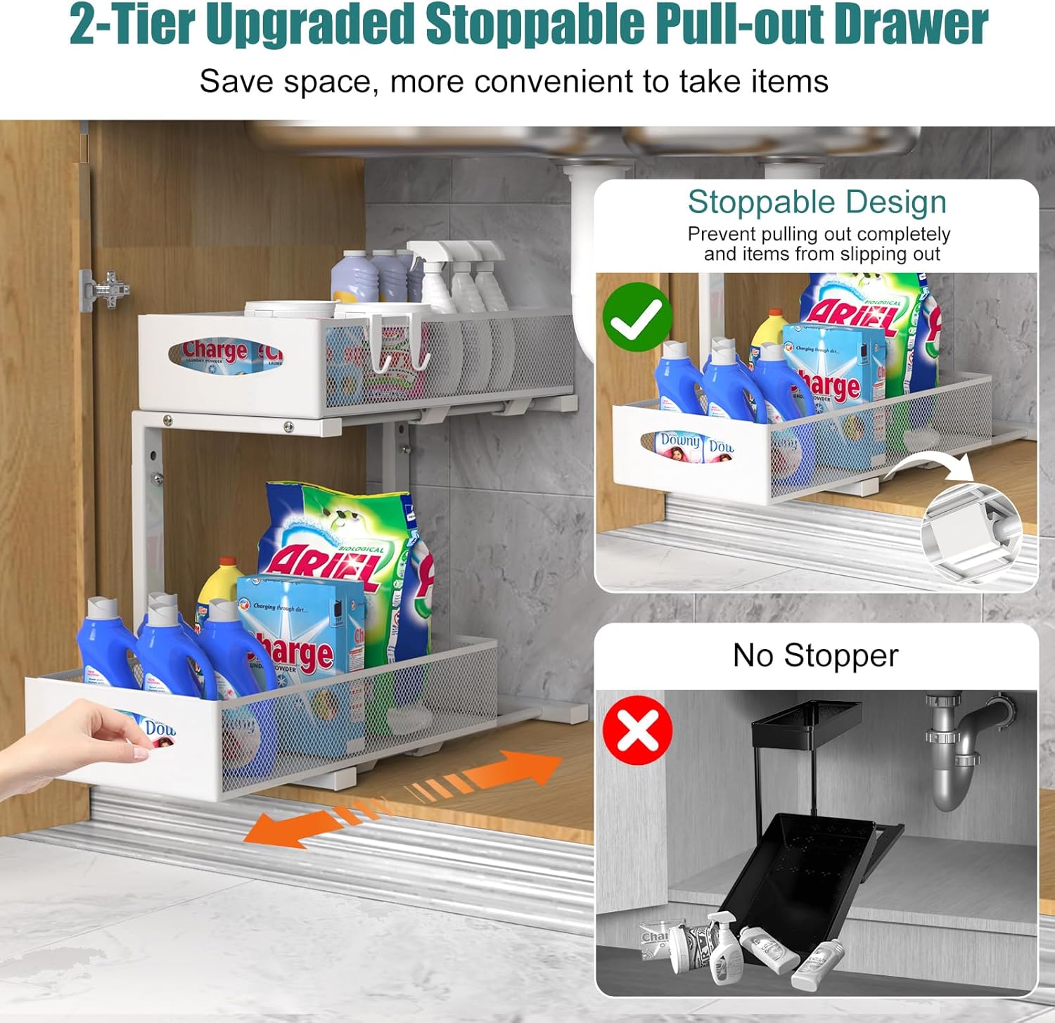 Housolution Organizer Sottolavello Estraibile 2 Livelli (2 Pz) - immagine 2