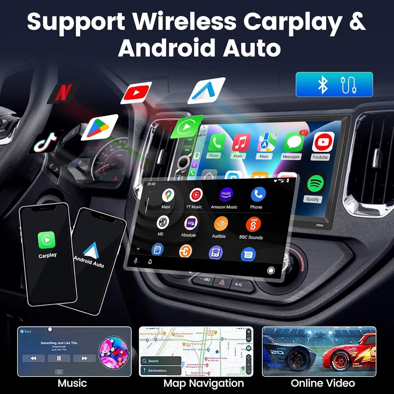 Nhopeew Autoradio Android 2 Din 7" con Carplay Wireless - immagine 2