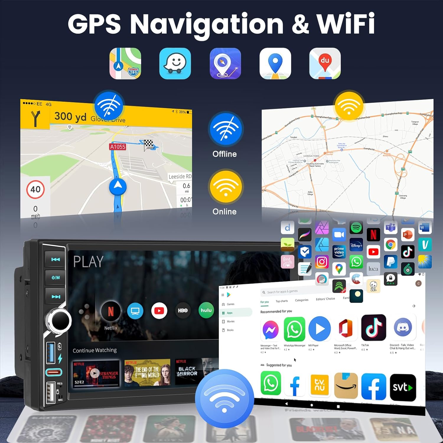 Nhopeew Autoradio Android 2 Din 7" con Carplay Wireless - immagine 3
