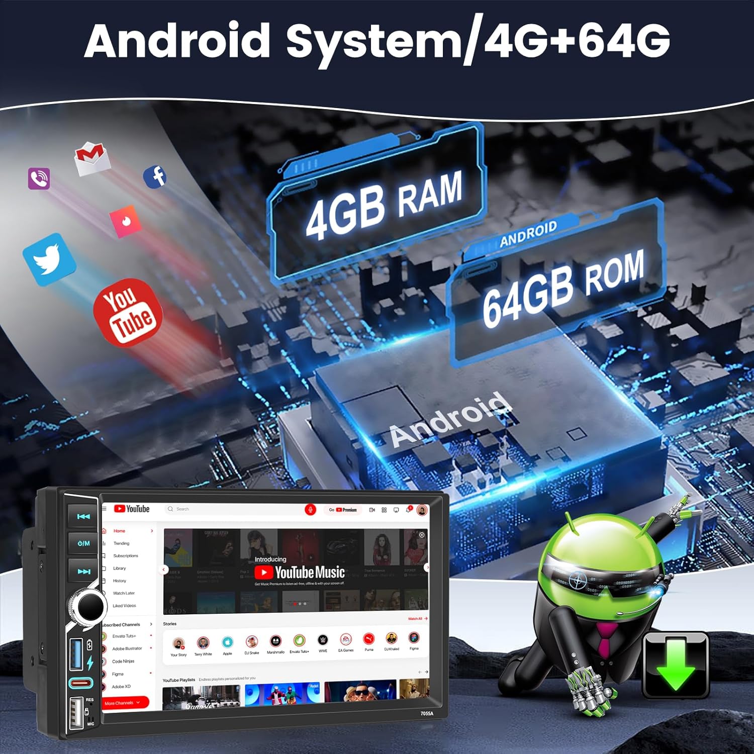 Nhopeew Autoradio Android 2 Din 7" con Carplay Wireless - immagine 4