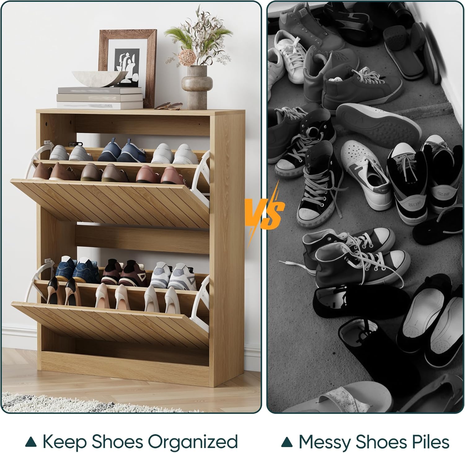 Semiocthome Scarpiera a 2 Ripiani in Legno 80x60x24cm - immagine 6