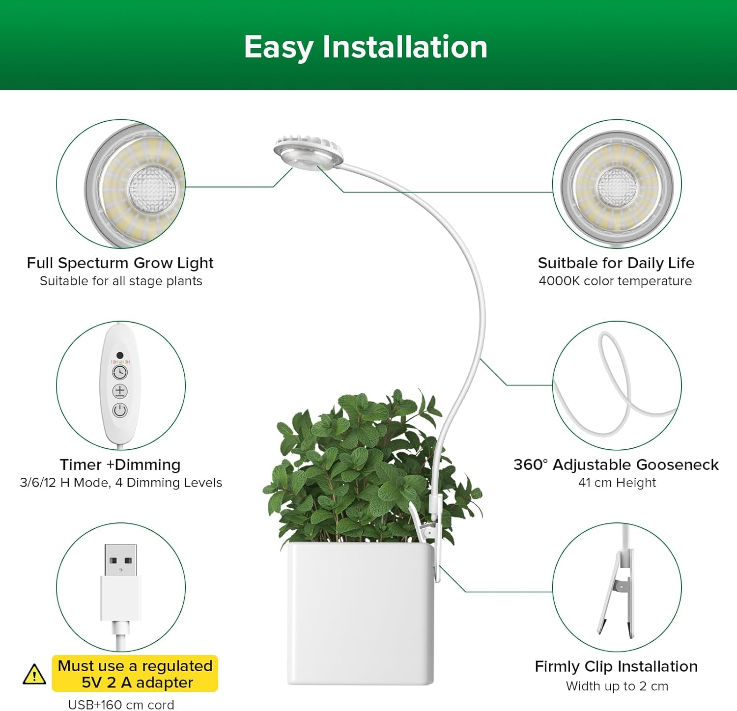 Sansi Lampada LED per Piante da Interno con Clip, 2 Pack - immagine 4
