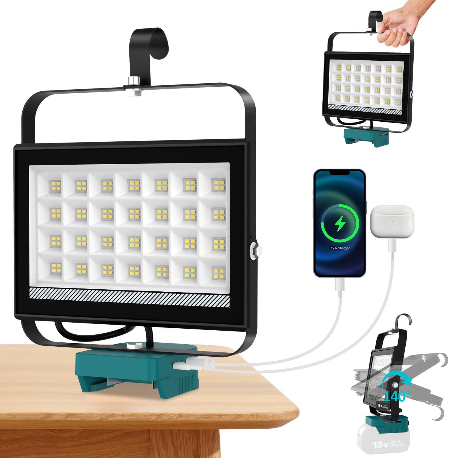 T-sun Faretto LED Ricaricabile 100W 6500LM