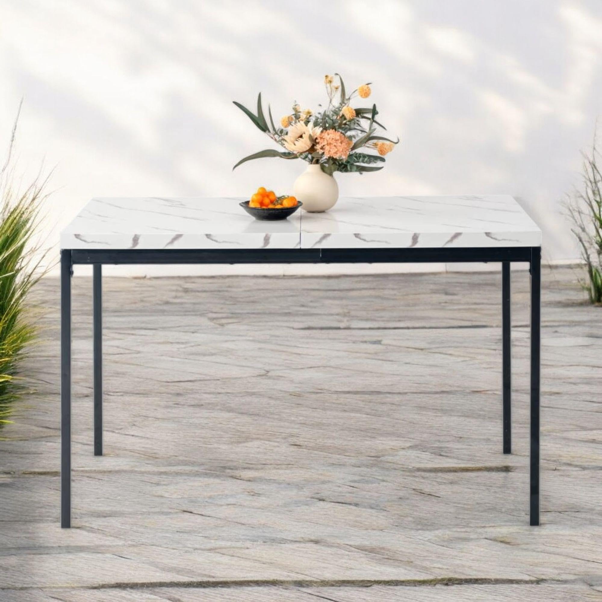 Furniturer Tavolo da Pranzo Giardino Finto Marmo Bianco 120x70x75cm