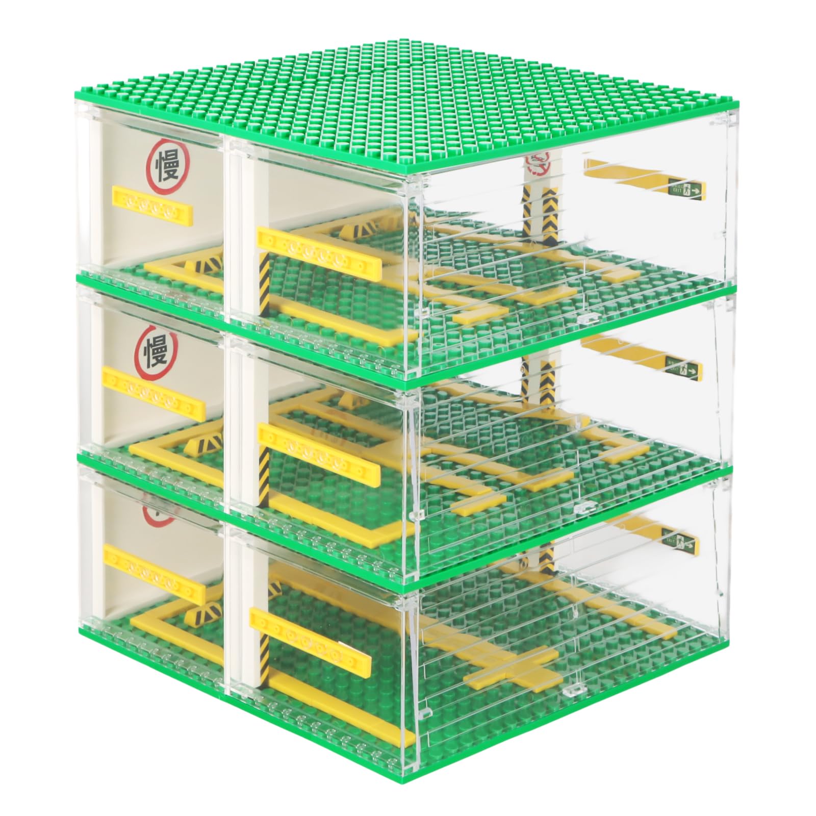 Garage per auto Speed Champions, mattoncini da costruzione, garage, fai da te, modello di parcheggio, trasparente, a 3 strati, compatibile con grande marca (senza auto)