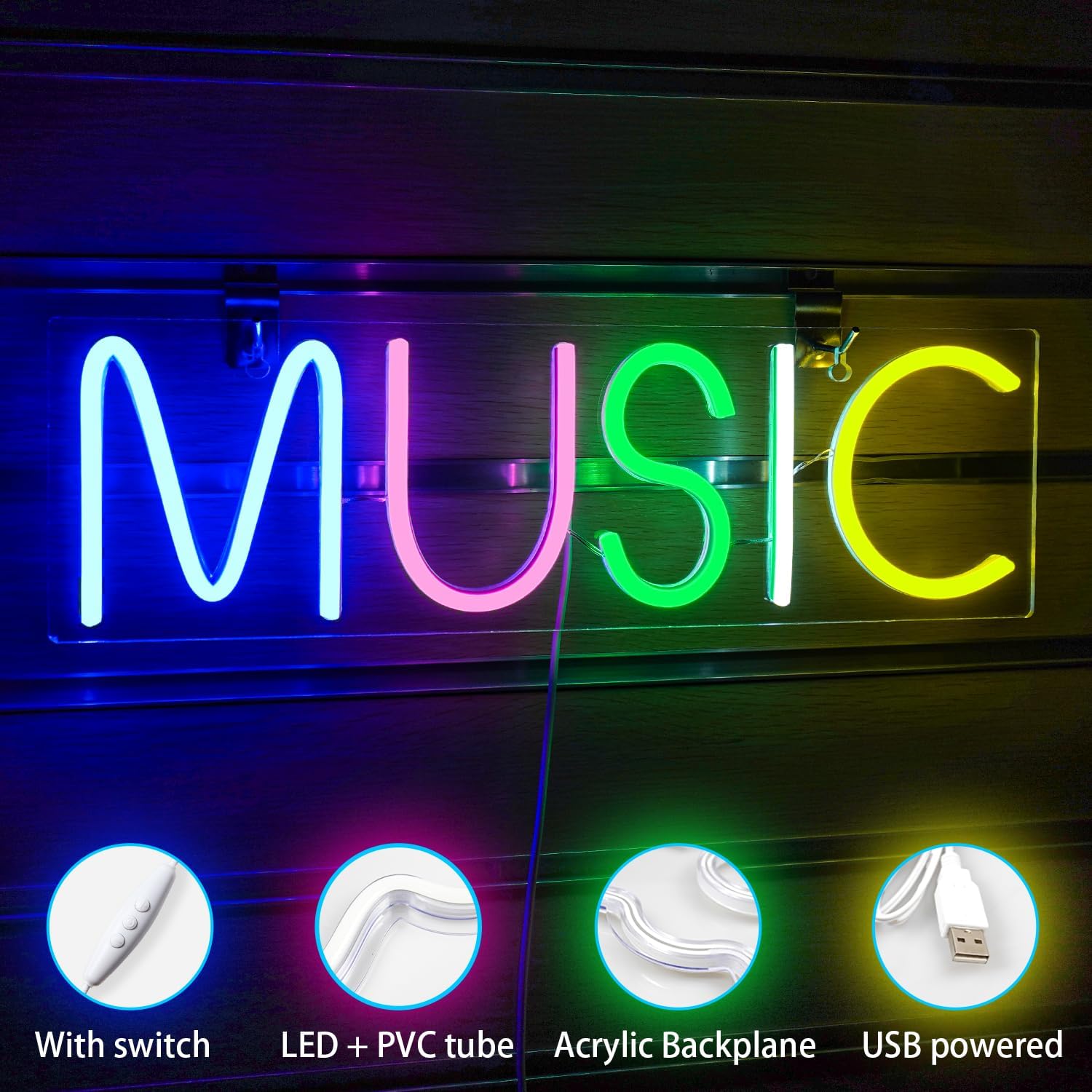 Neon Light Music - Insegna LED per Decorazione Parete - immagine 3