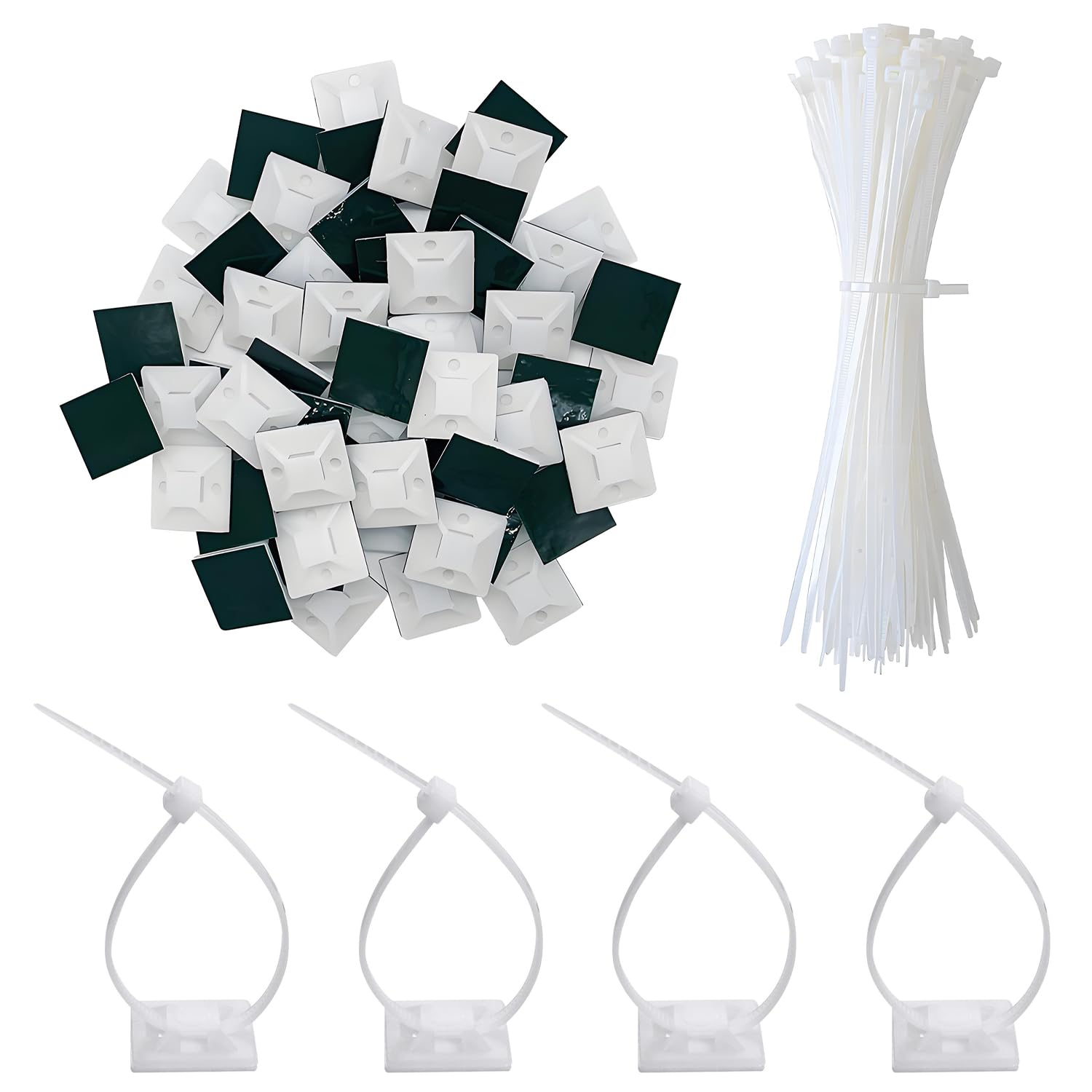 Fascette Stringicavo 150mm x 2.5mm (200 Pezzi) con Fermacavi (100 Pezzi)