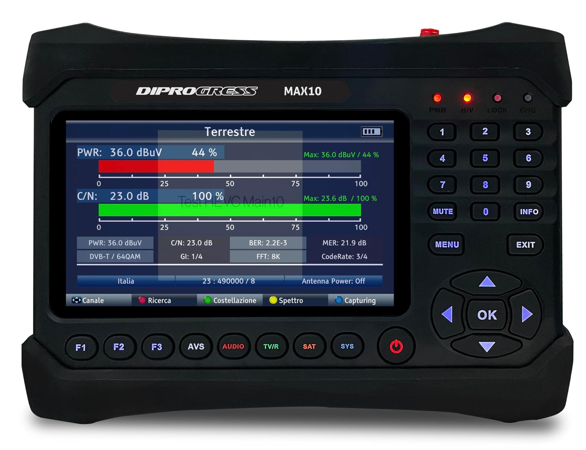 DIPROGRESS Misuratore di Campo DVB-T2 DVB-S2 HEVC 10bit DCSS - DPMAX10