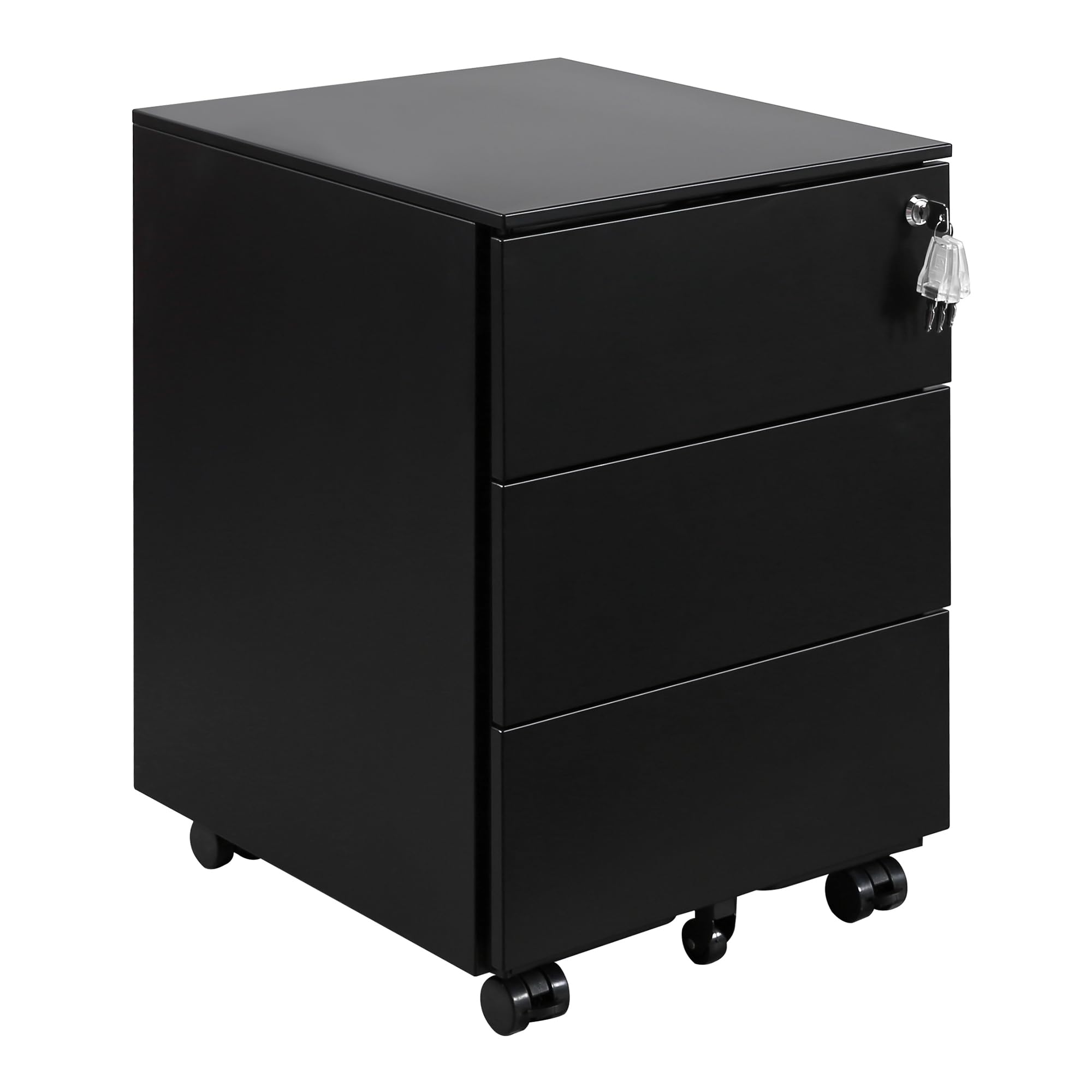Cassettiera Scrivania Mobile 3 Cassetti con Serratura, Nero