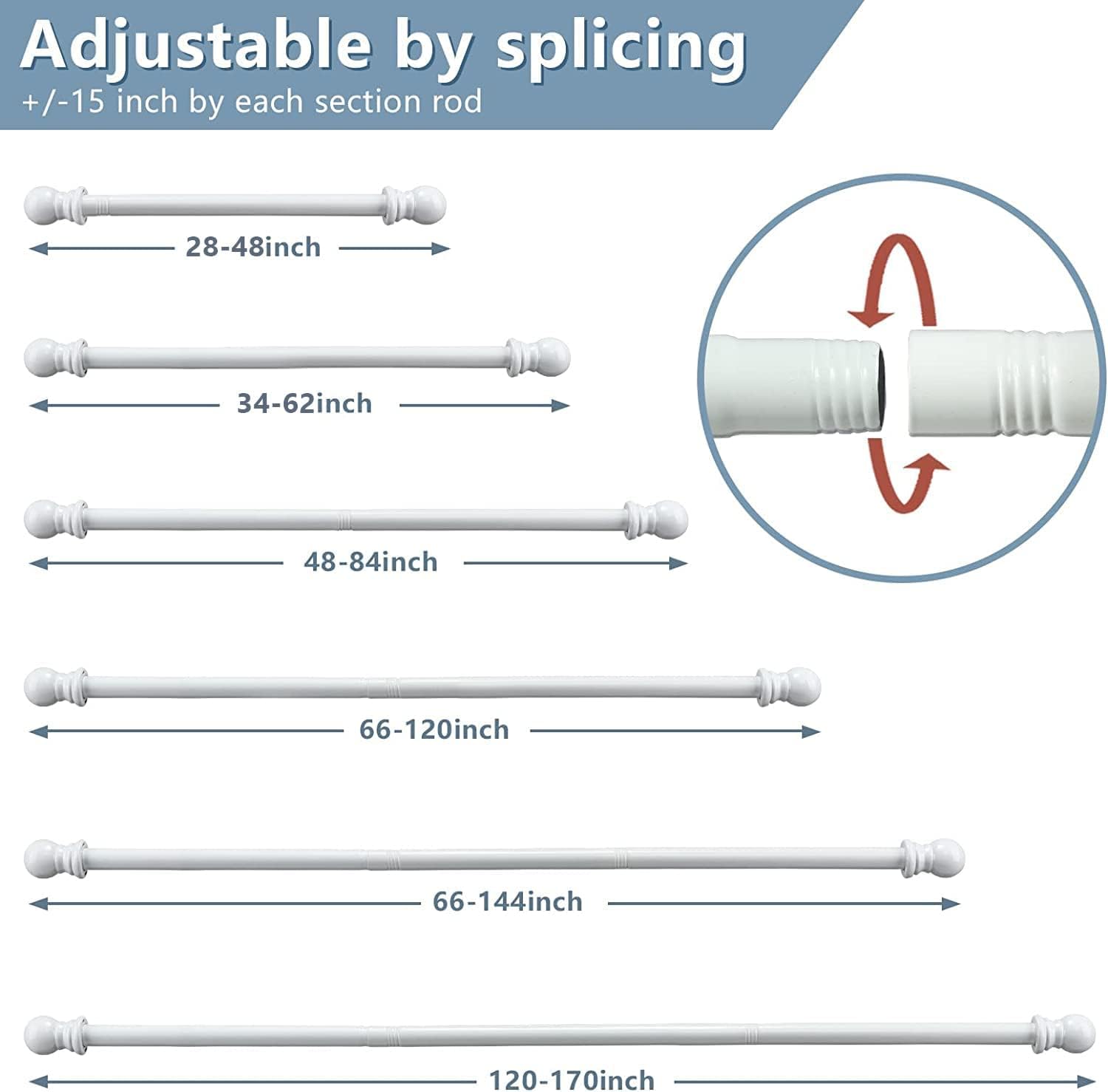 Bastone Tenda Bianco Allungabile 76-365cm - immagine 3