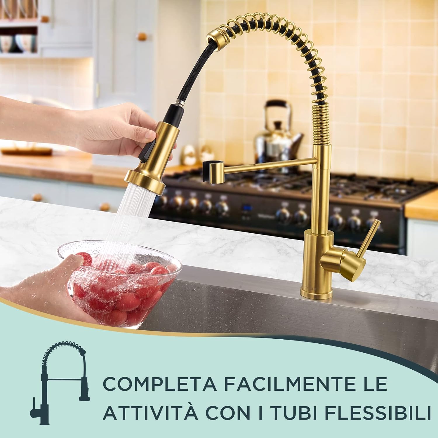 Forious Miscelatore Cucina Monocomando Oro Spazzolato - immagine 2