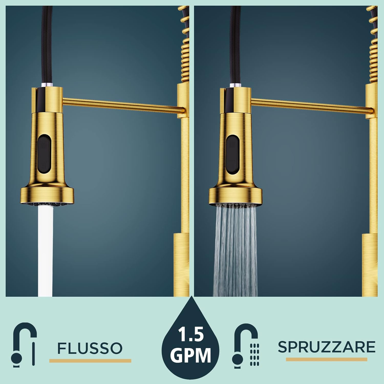 Forious Miscelatore Cucina Monocomando Oro Spazzolato - immagine 3