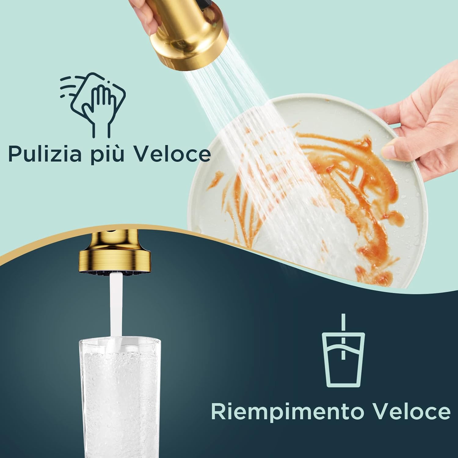 Forious Miscelatore Cucina Monocomando Oro Spazzolato - immagine 4