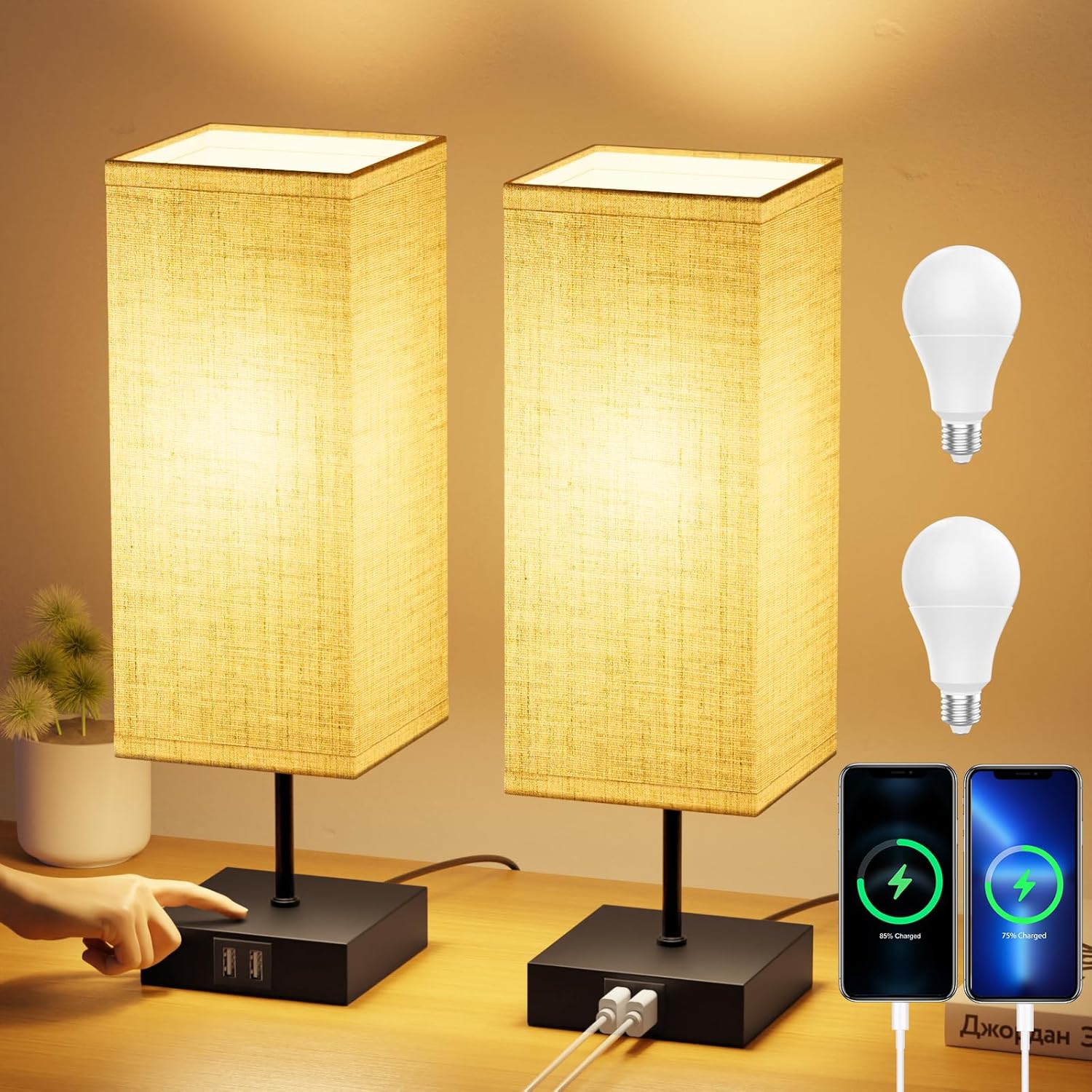 FANSANMY Lampada da Comodino con 2 Porte USB - immagine 1