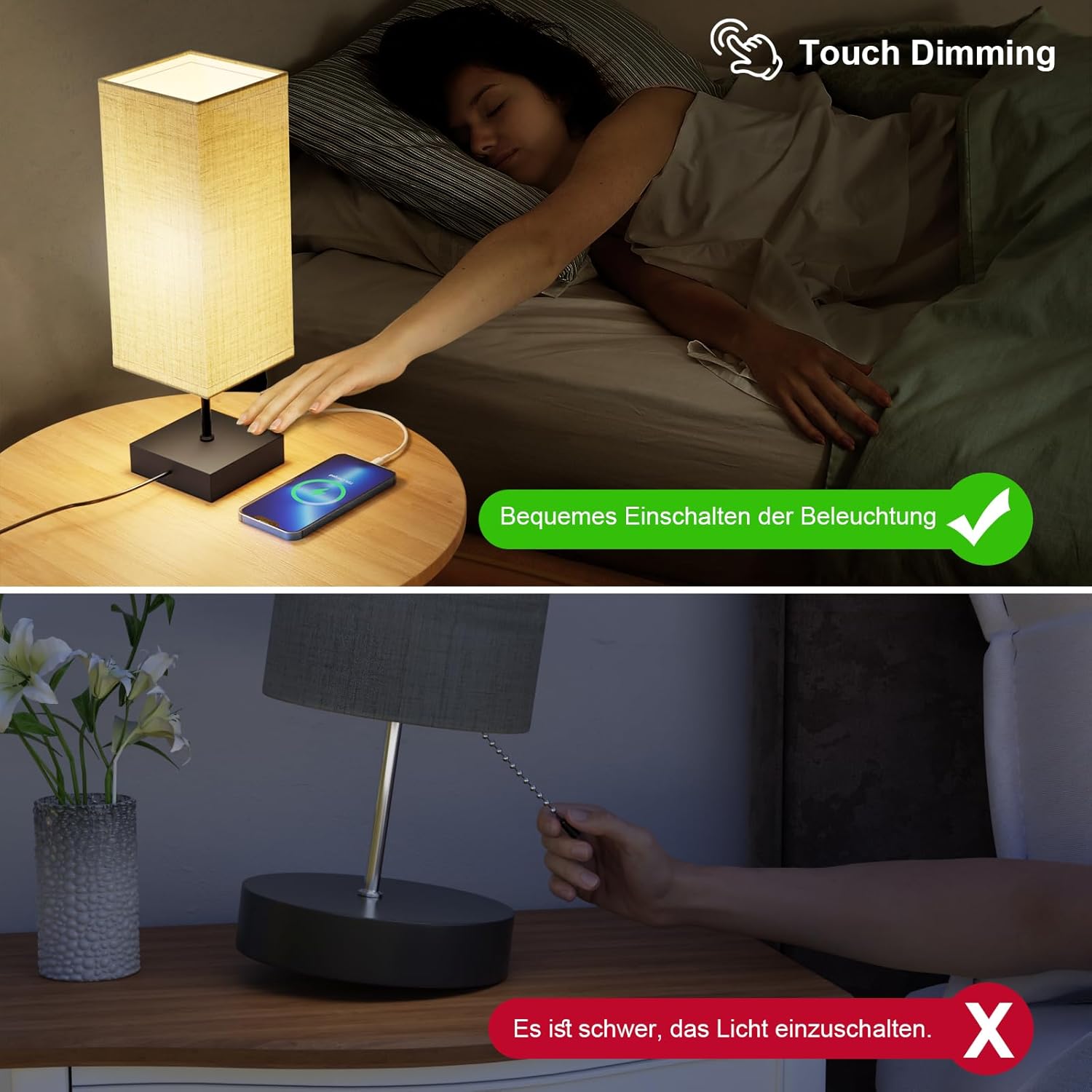 FANSANMY Lampada da Comodino con 2 Porte USB - immagine 2