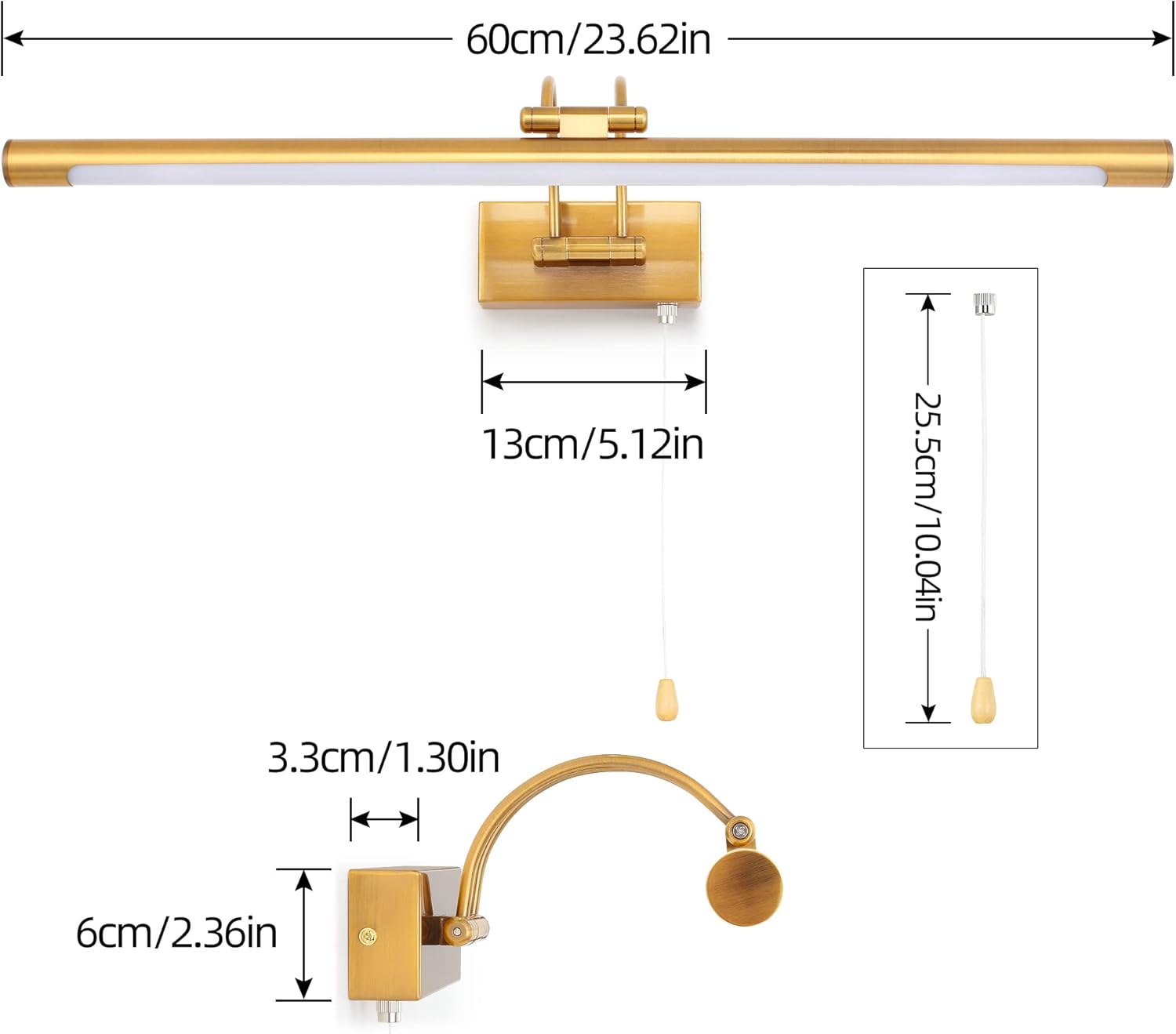 Mantolite LED Lampada da Parete per Quadri 12W, Ottone 60CM - immagine 3