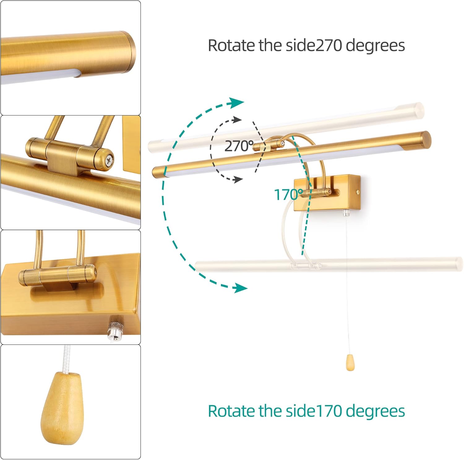 Mantolite LED Lampada da Parete per Quadri 12W, Ottone 60CM - immagine 5