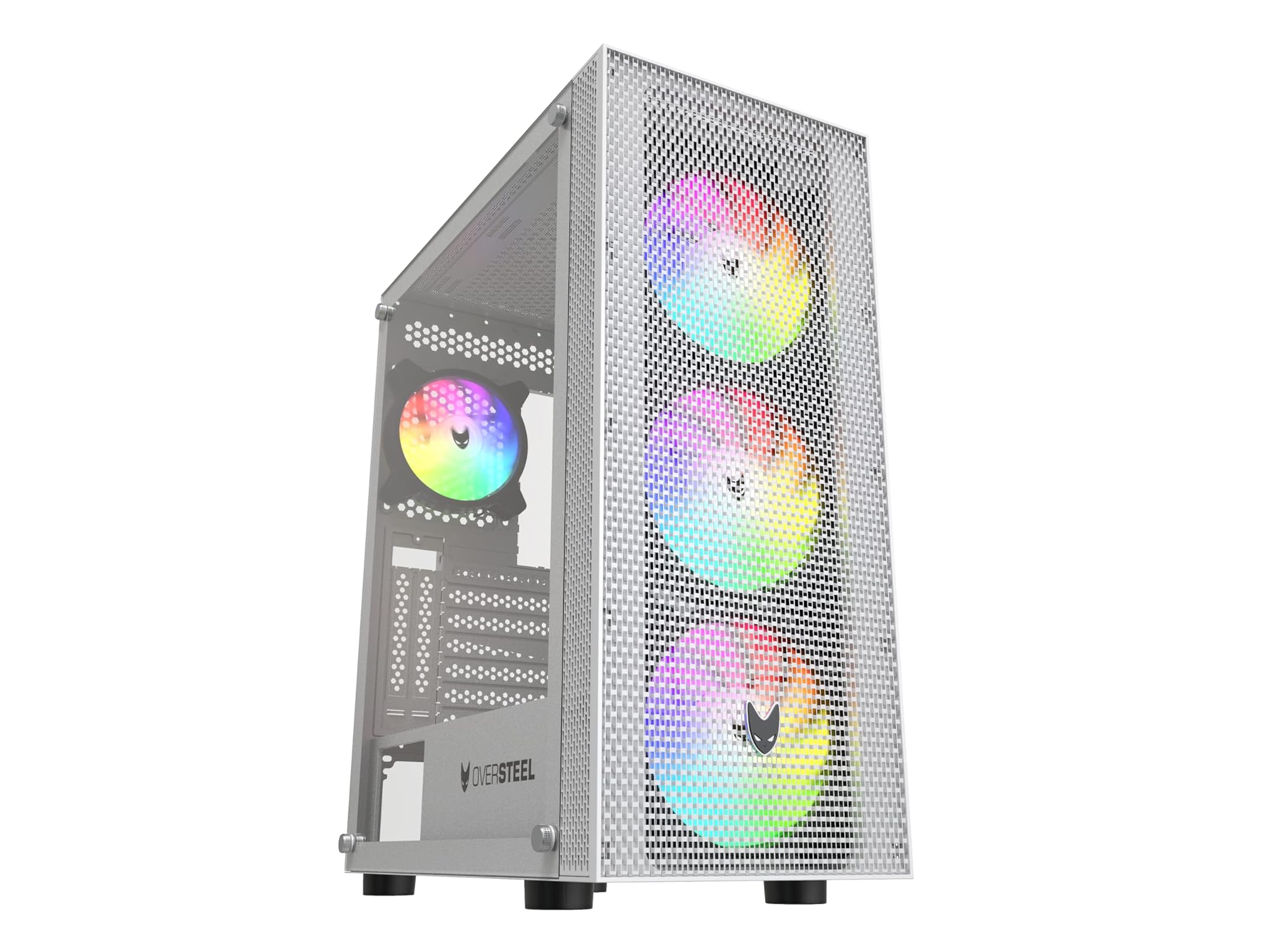 Oversteel Azurite - Case PC Gaming ATX con 4 Ventole A-RGB, Bianco