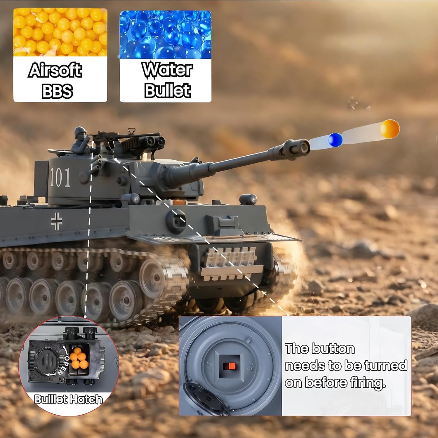 Carro Armato RC Telecomandato a Scoppio 1:18 Tiger Tank - immagine 6
