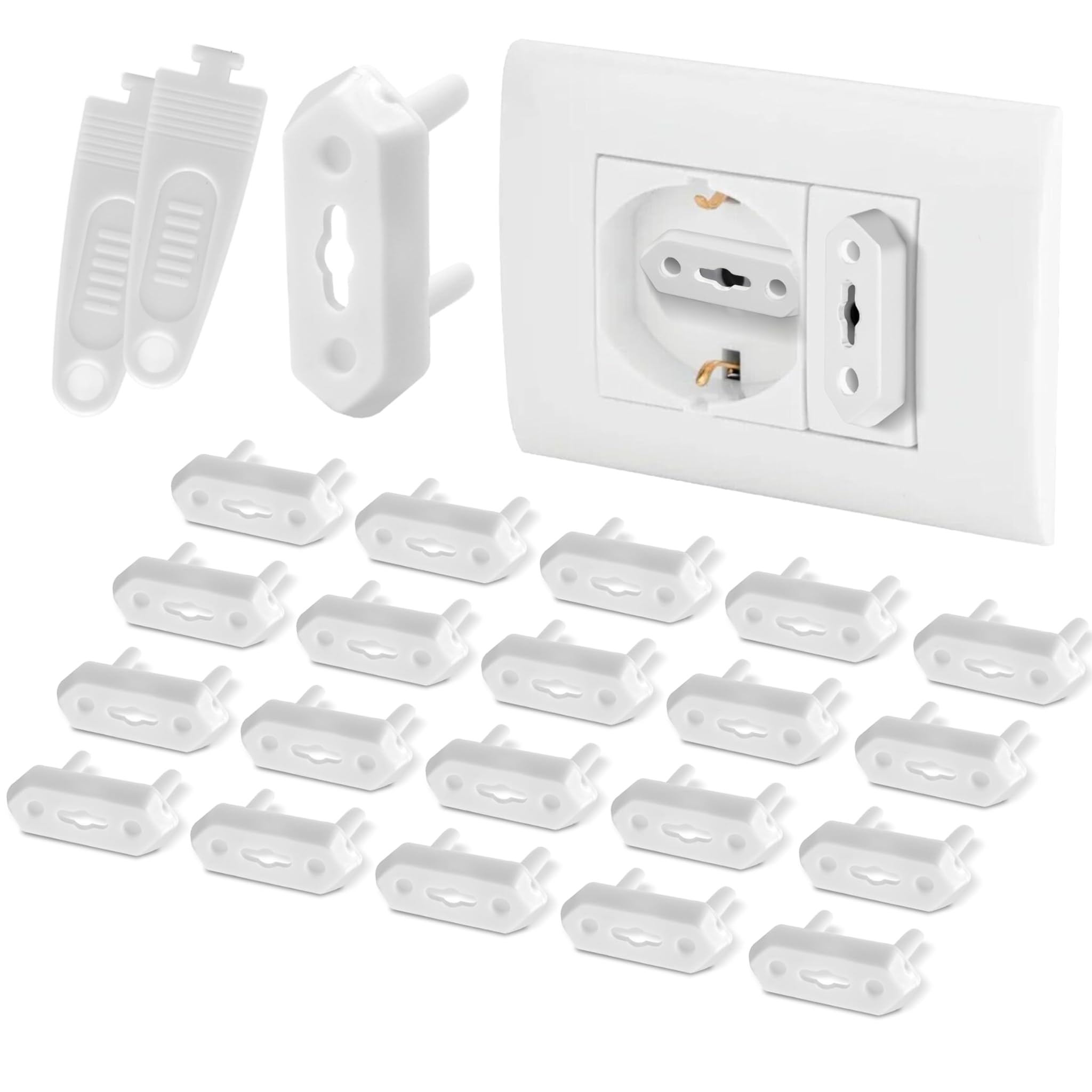 Set 20 Copriprese per Bambini Universali + 2 Chiavi - Tappi copri prese corrente bambini