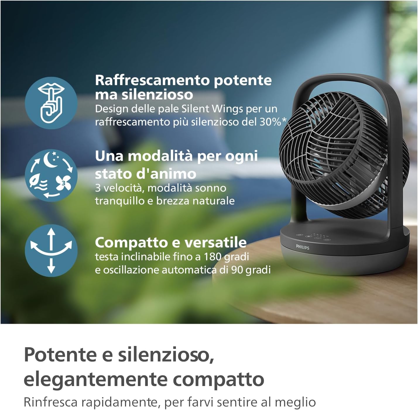 Philips Ventilatore da Tavolo Serie 3000, Nero - immagine 6