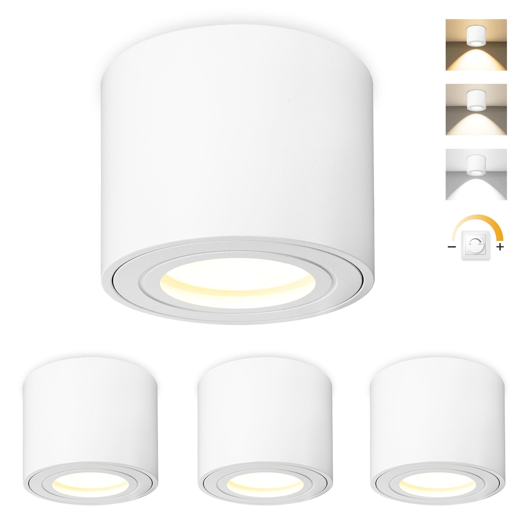 4x LED Faretto da Soffitto Bianco IP44 Ø80x65mm Piatto