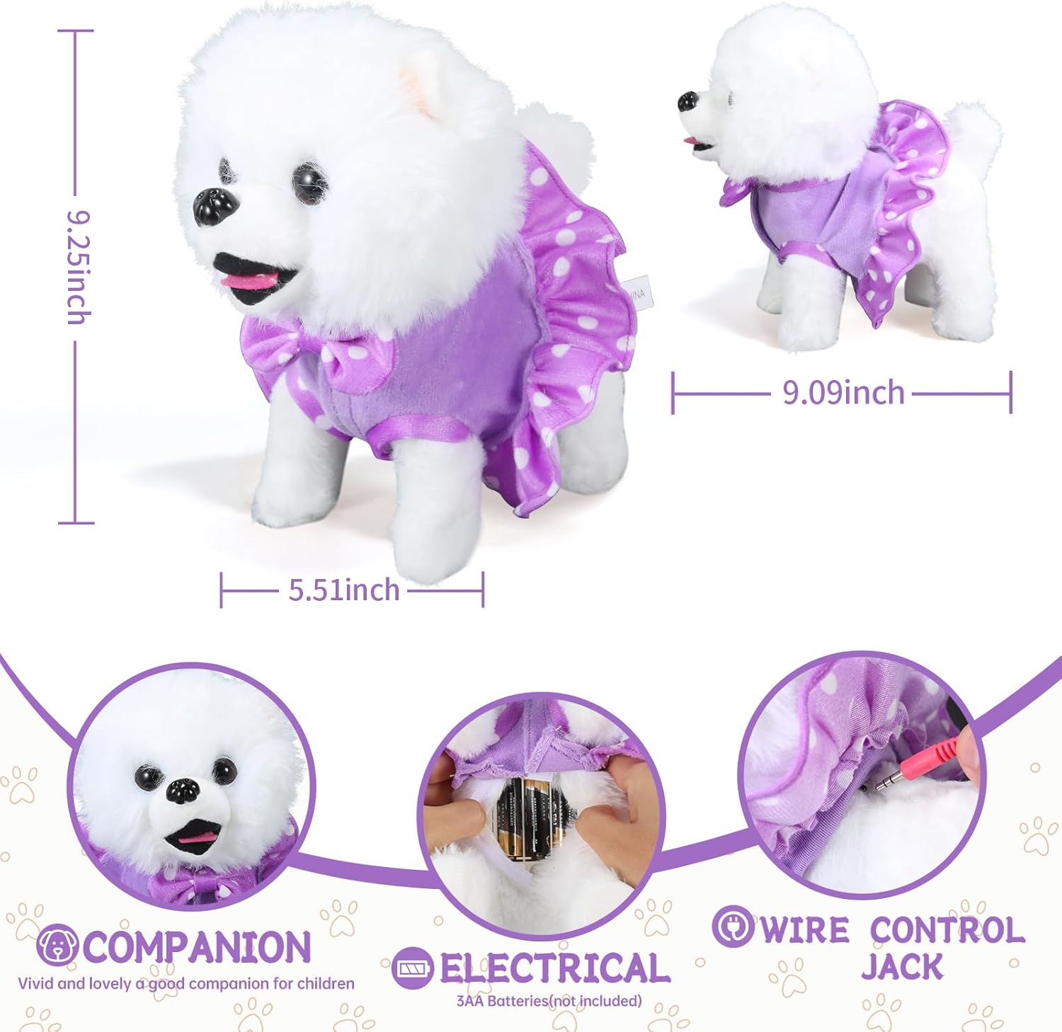 Interactive Plush Puppy Toy with Remote Control, Purple - immagine 5