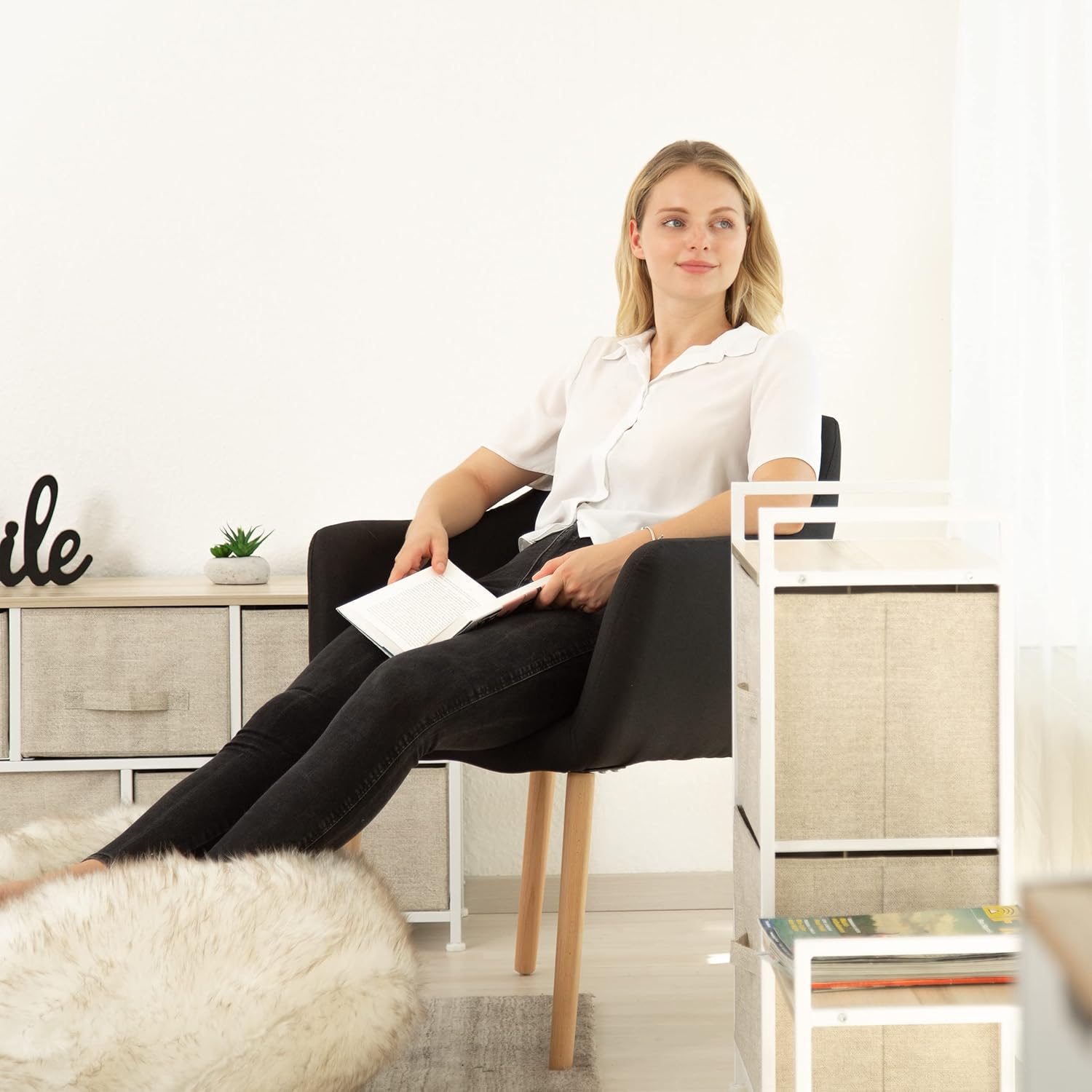 Relaxdays Mobiletto con 3 Cassetti, Beige - immagine 4