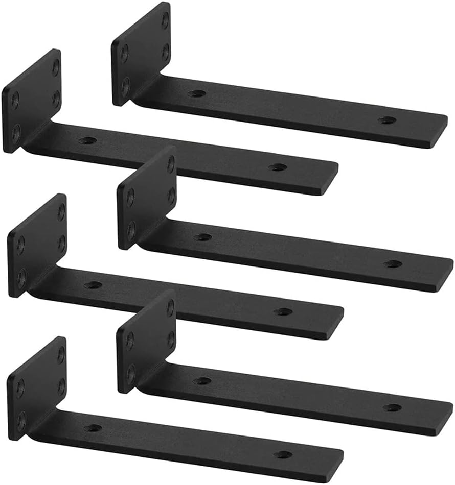 Staffe per Mensole Pesanti a Scomparsa, 6 Pezzi, 25cm Nero