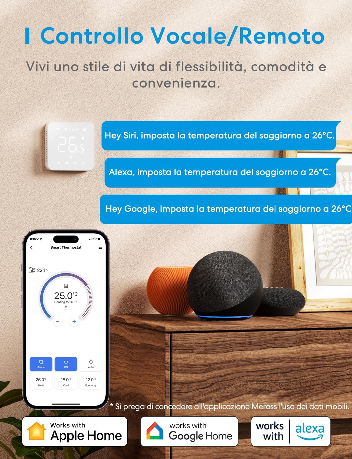 Meross Termostato Smart, Termostato WiFi per Caldaia, Cronotermostato Modalità Estiva, Termostato Intelligente da Parete Compatibile con HomeKit, Alexa e Google Home, Funzione Programmazione - immagine 3