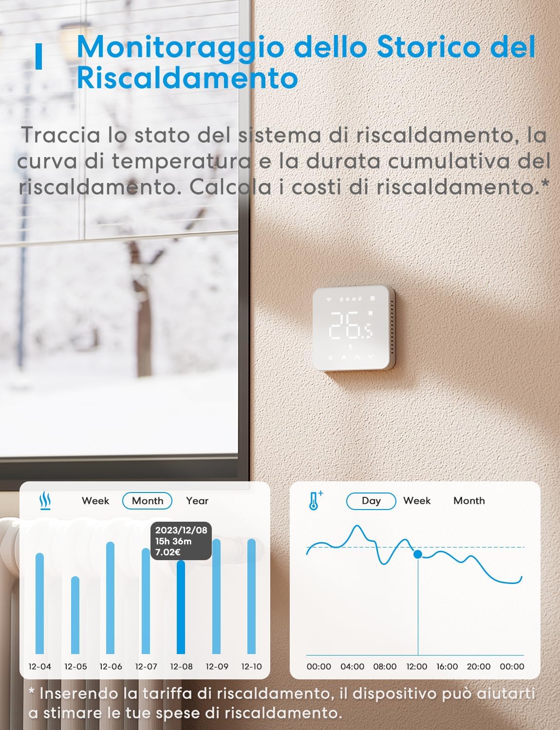 Meross Termostato Smart, Termostato WiFi per Caldaia, Cronotermostato Modalità Estiva, Termostato Intelligente da Parete Compatibile con HomeKit, Alexa e Google Home, Funzione Programmazione - immagine 4