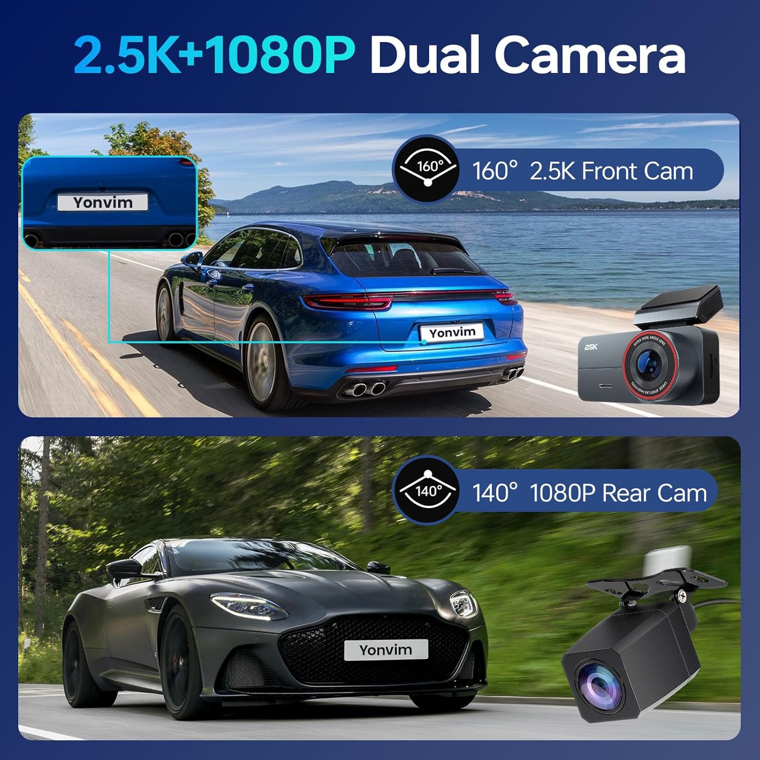 Dash Camera 2.5K QHD 3.39 IPS per fotocamera anteriore e posteriore (black) - immagine 2