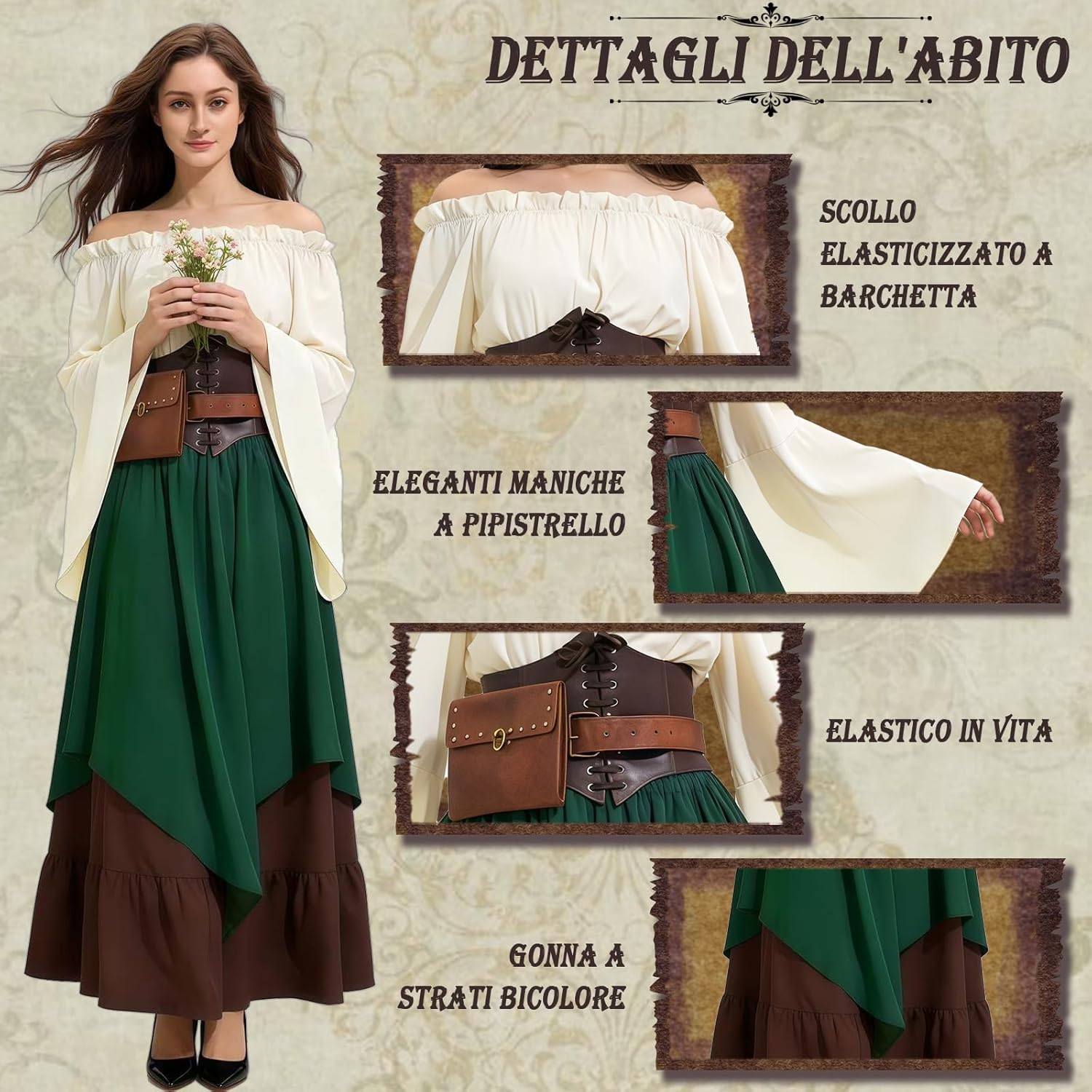 Travestimento Medievale Donna Kit Rinascimentale - immagine 3