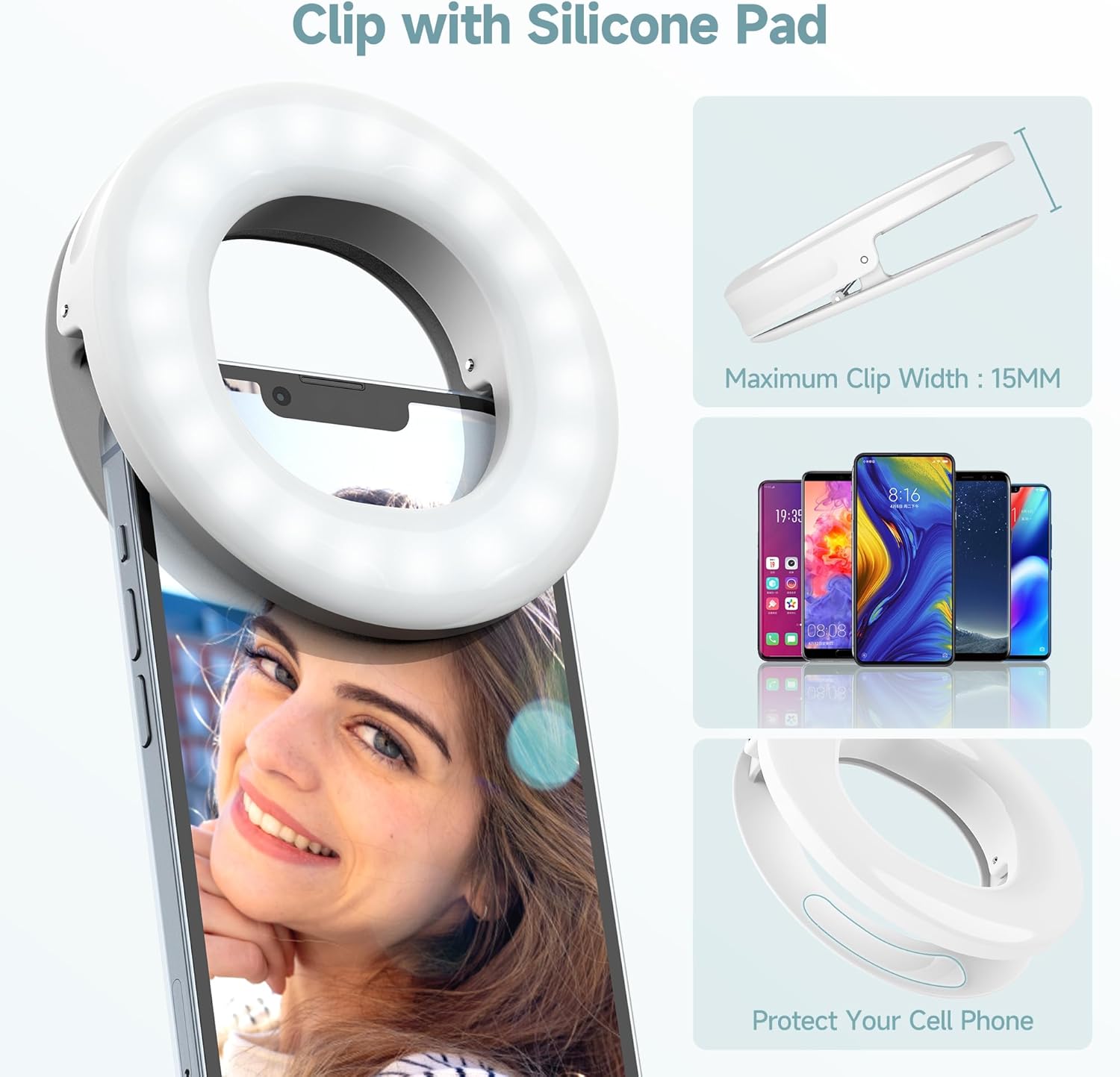 Selfie Ring Light Ricaricabile Clip-on 48 LED - immagine 6