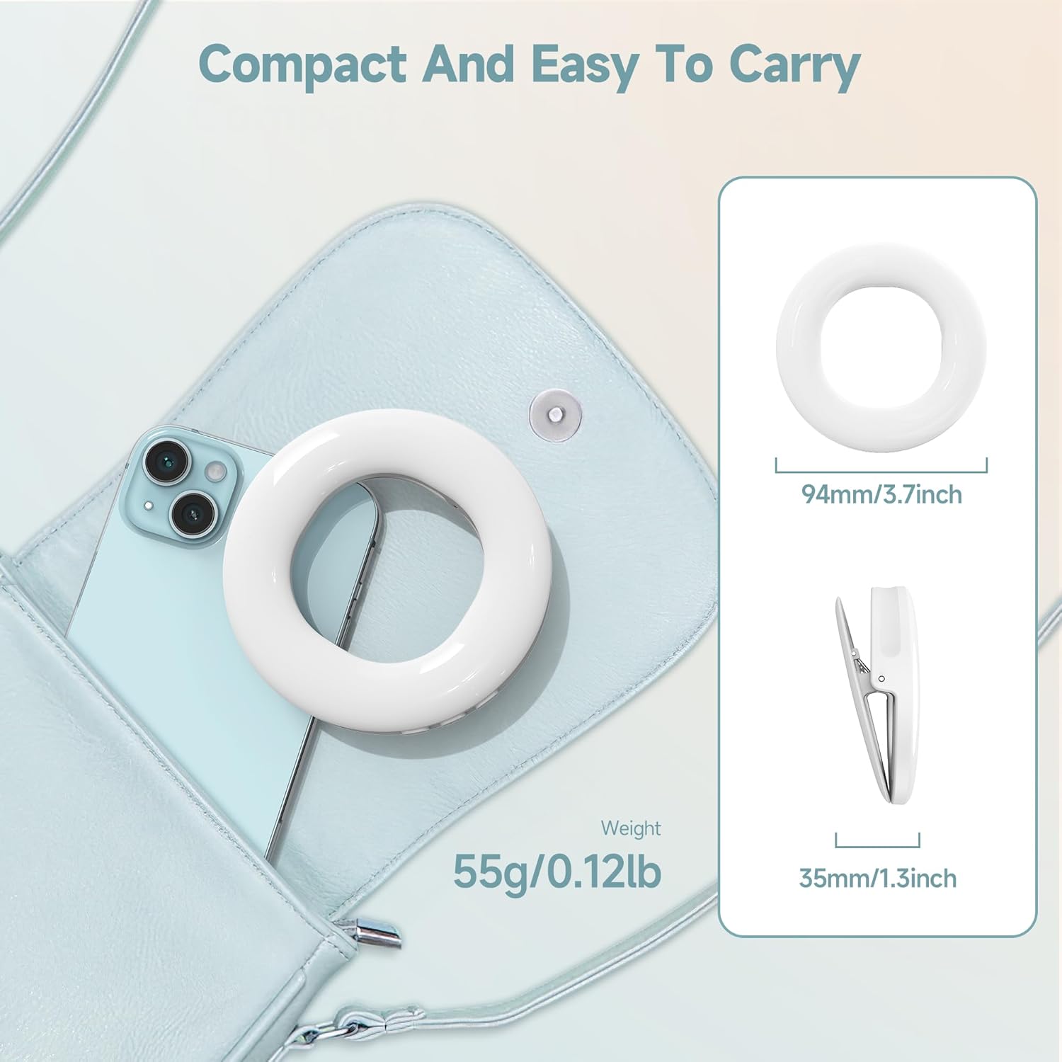 Selfie Ring Light Ricaricabile Clip-on 48 LED - immagine 8