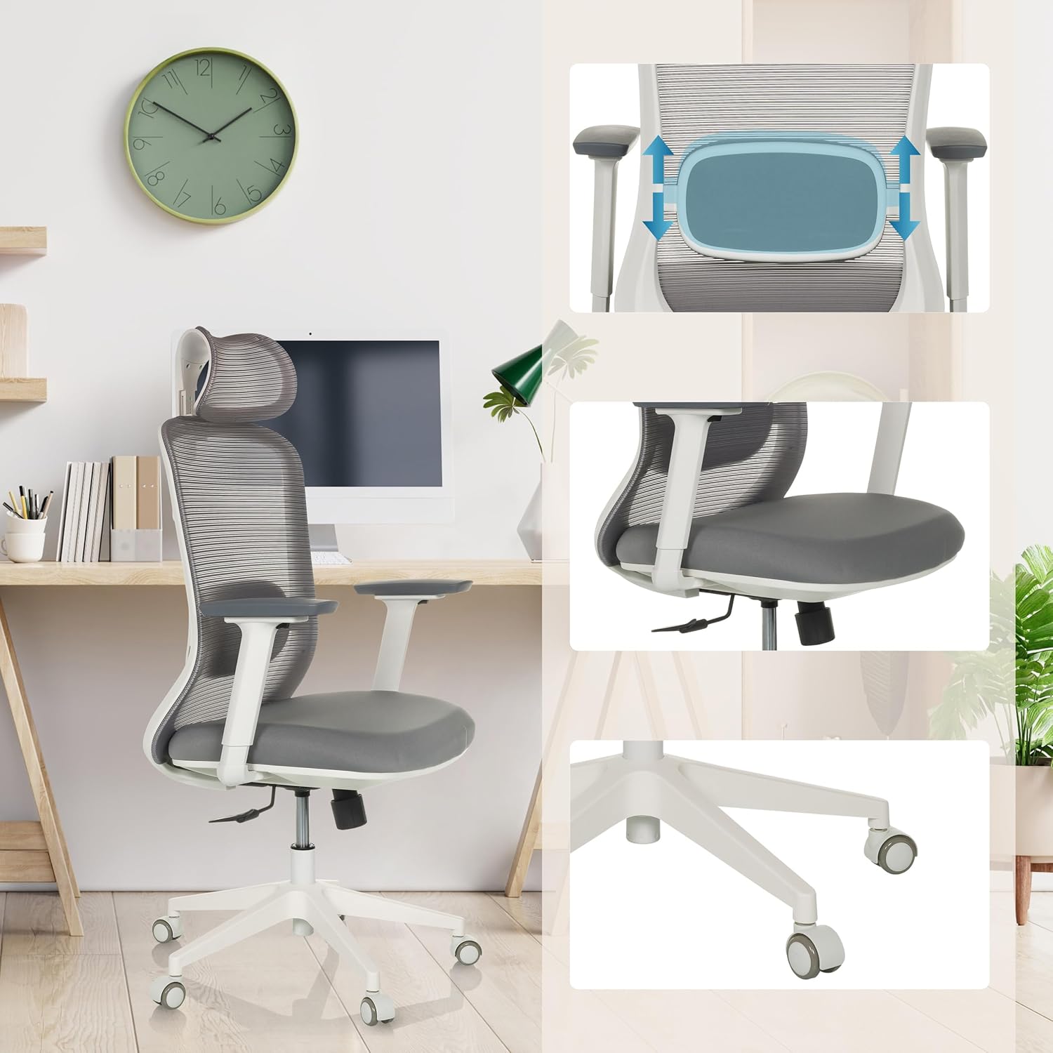 MIKEO G Sedia Ergonomica Ufficio Girevole, Grigio - immagine 6