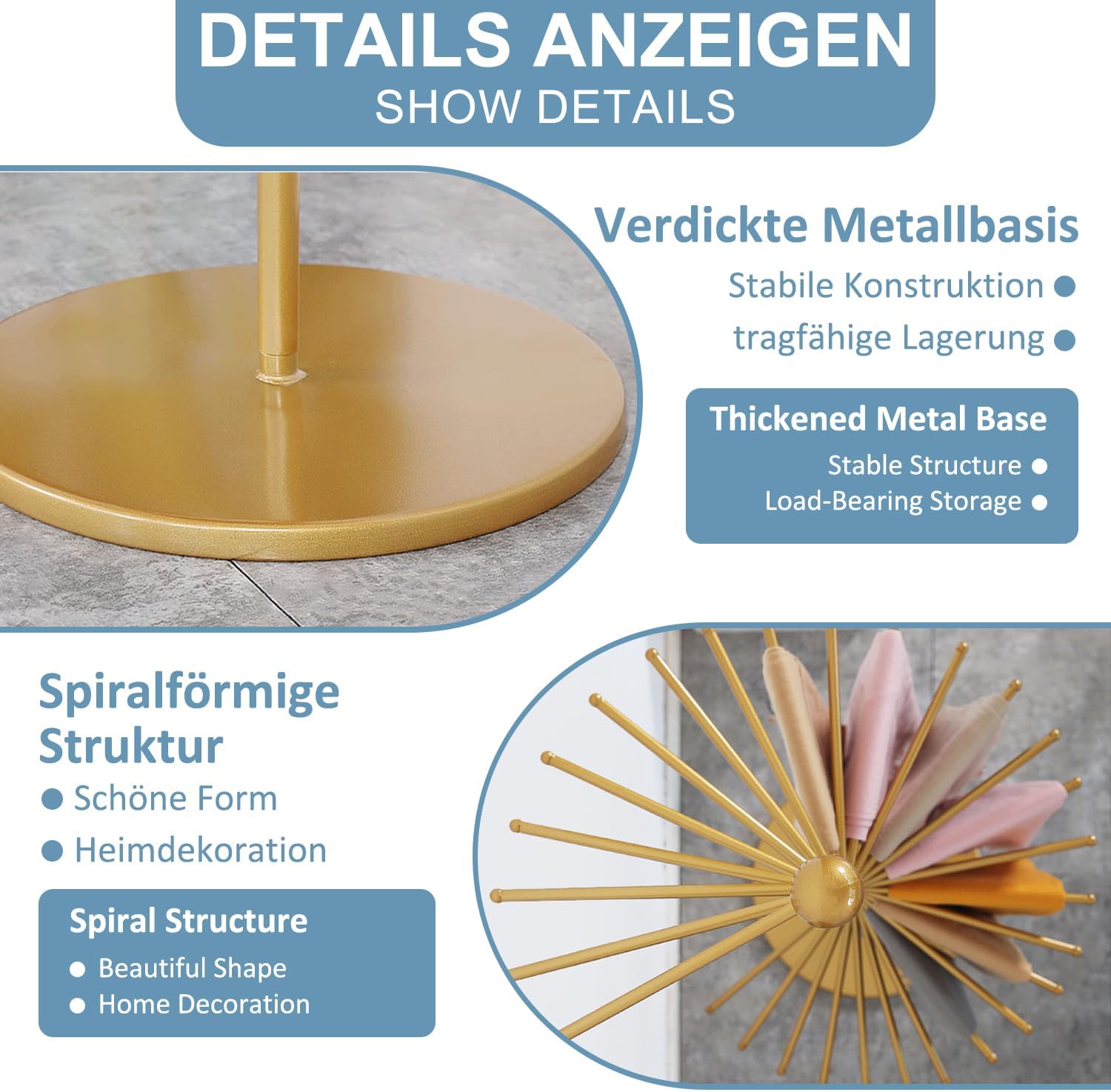 Simdennr Supporto per Sciarpe a Spirale 170x42 cm, Oro - immagine 5