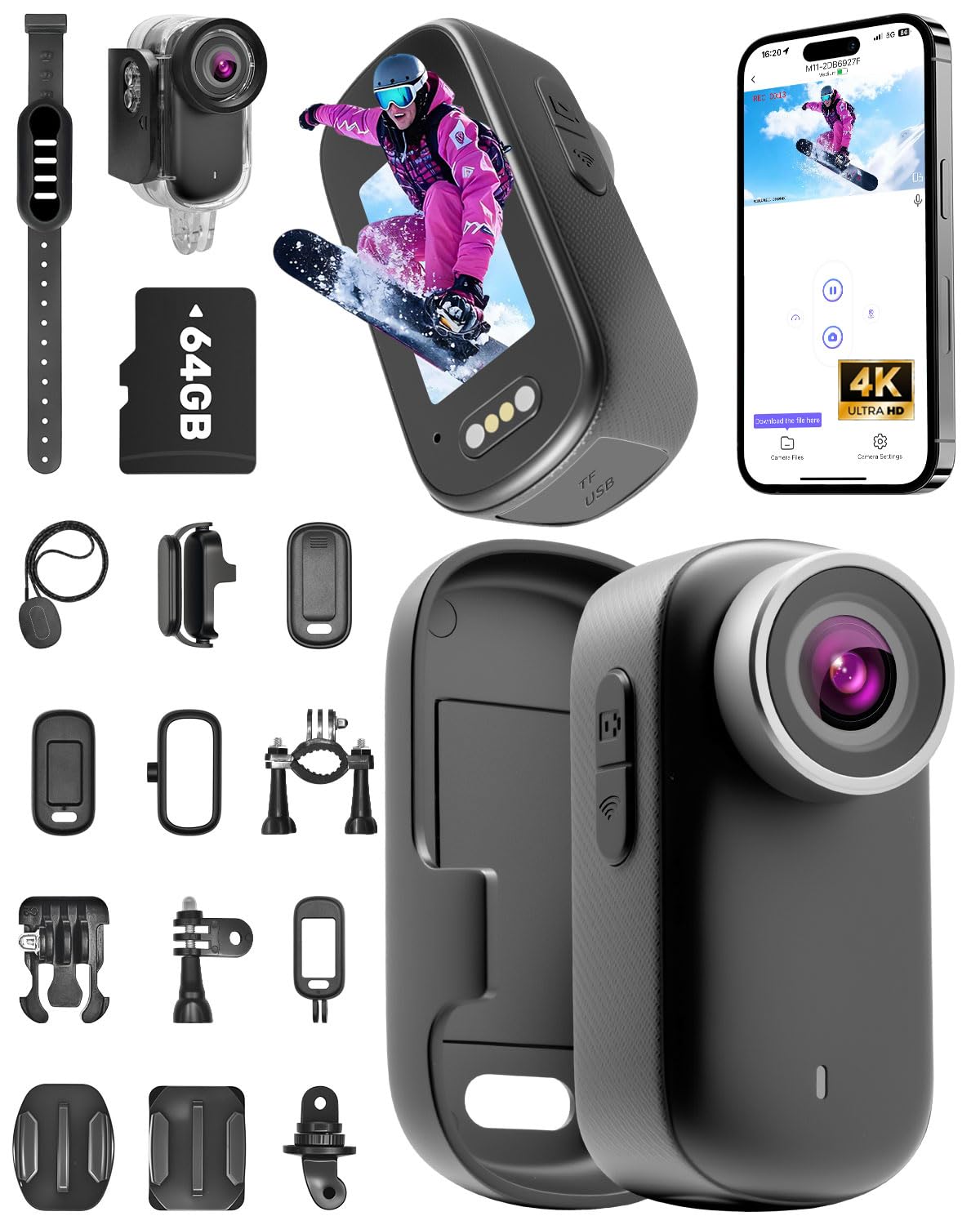 Action Cam 4K Mini Body Cam con SD 64GB